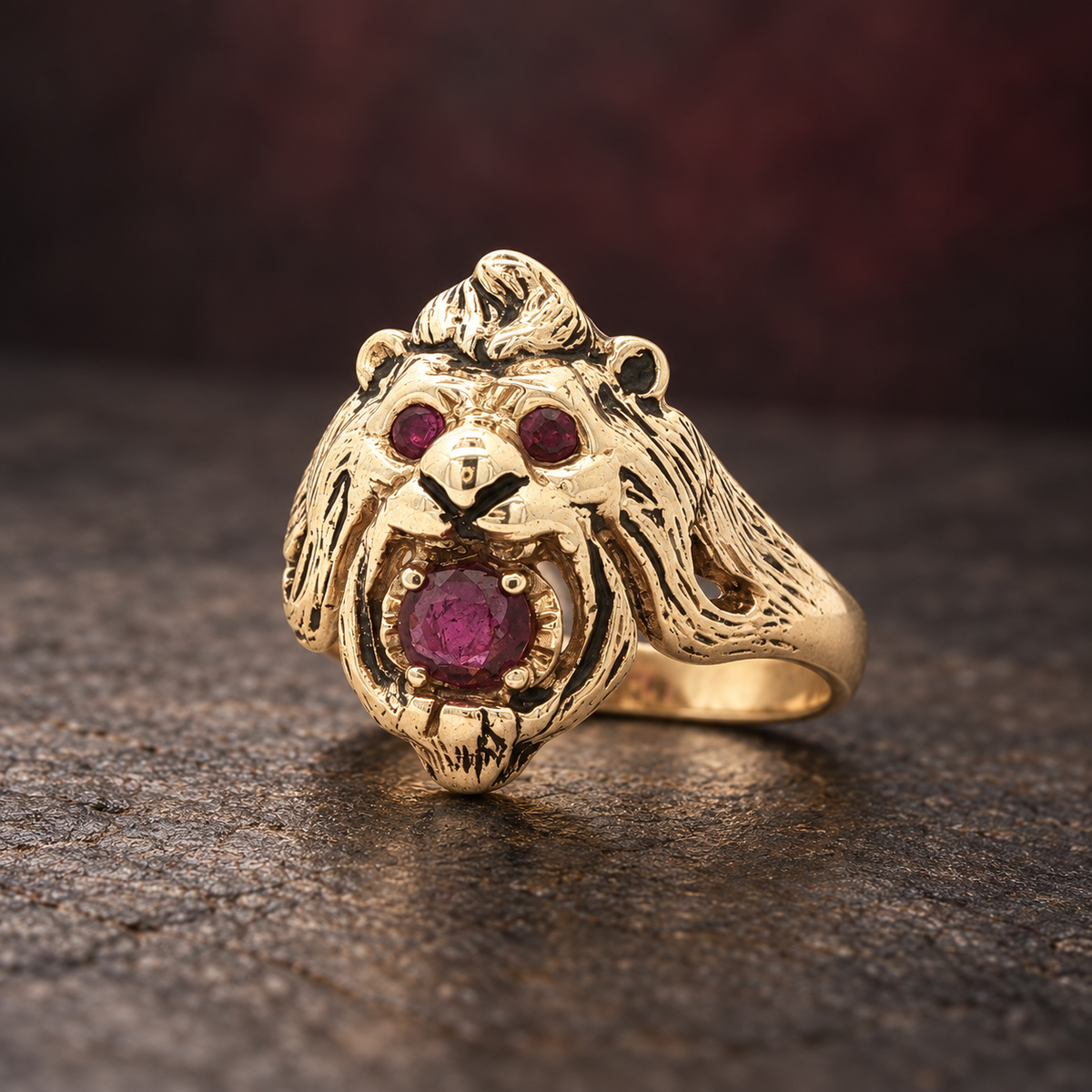 1970s Estate Vintage 14K Yellow Gold Natural Ruby Lion Ring – 0.50 CTW, SZ 7.50