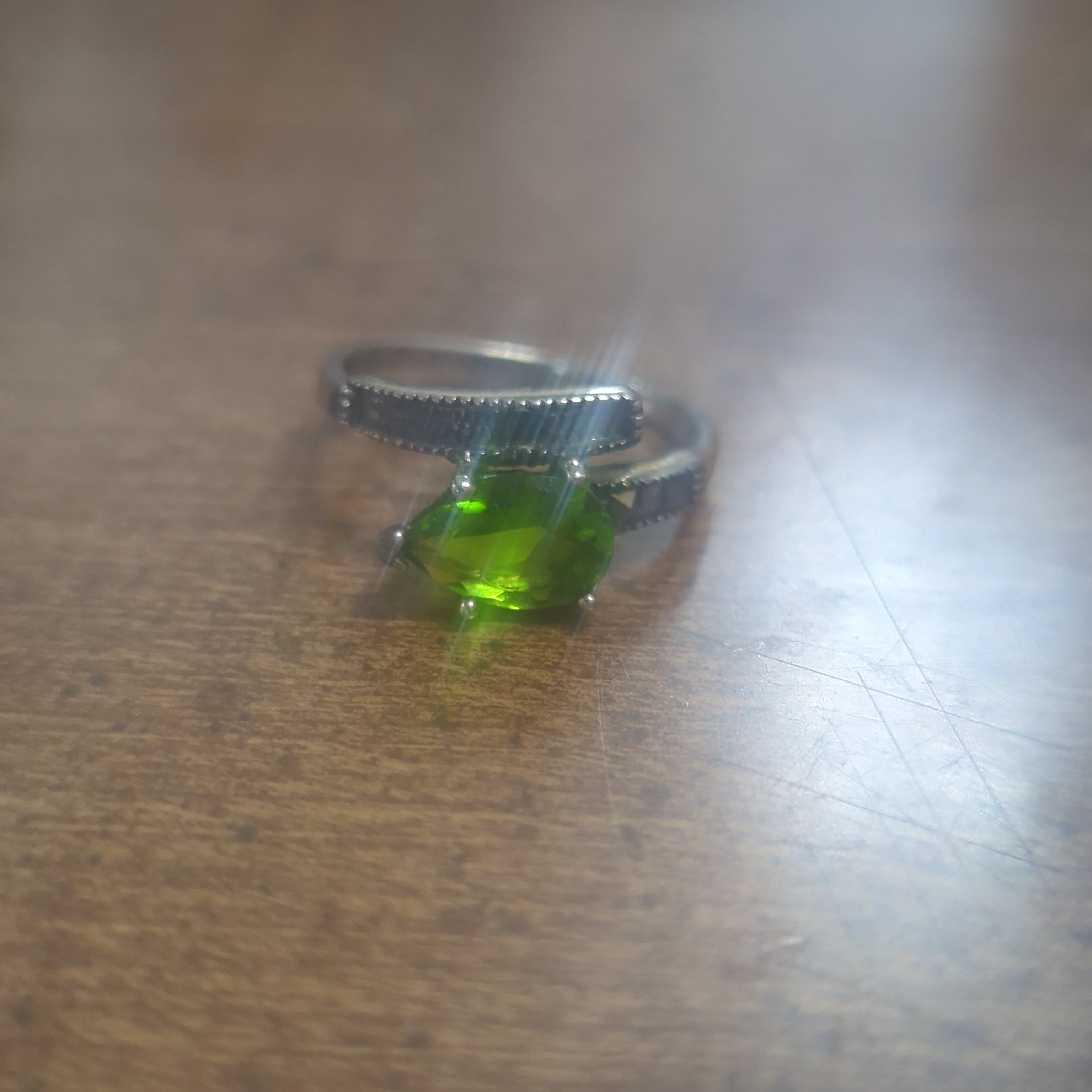 Sterling Silver CZ Green Stone Marquee Ring