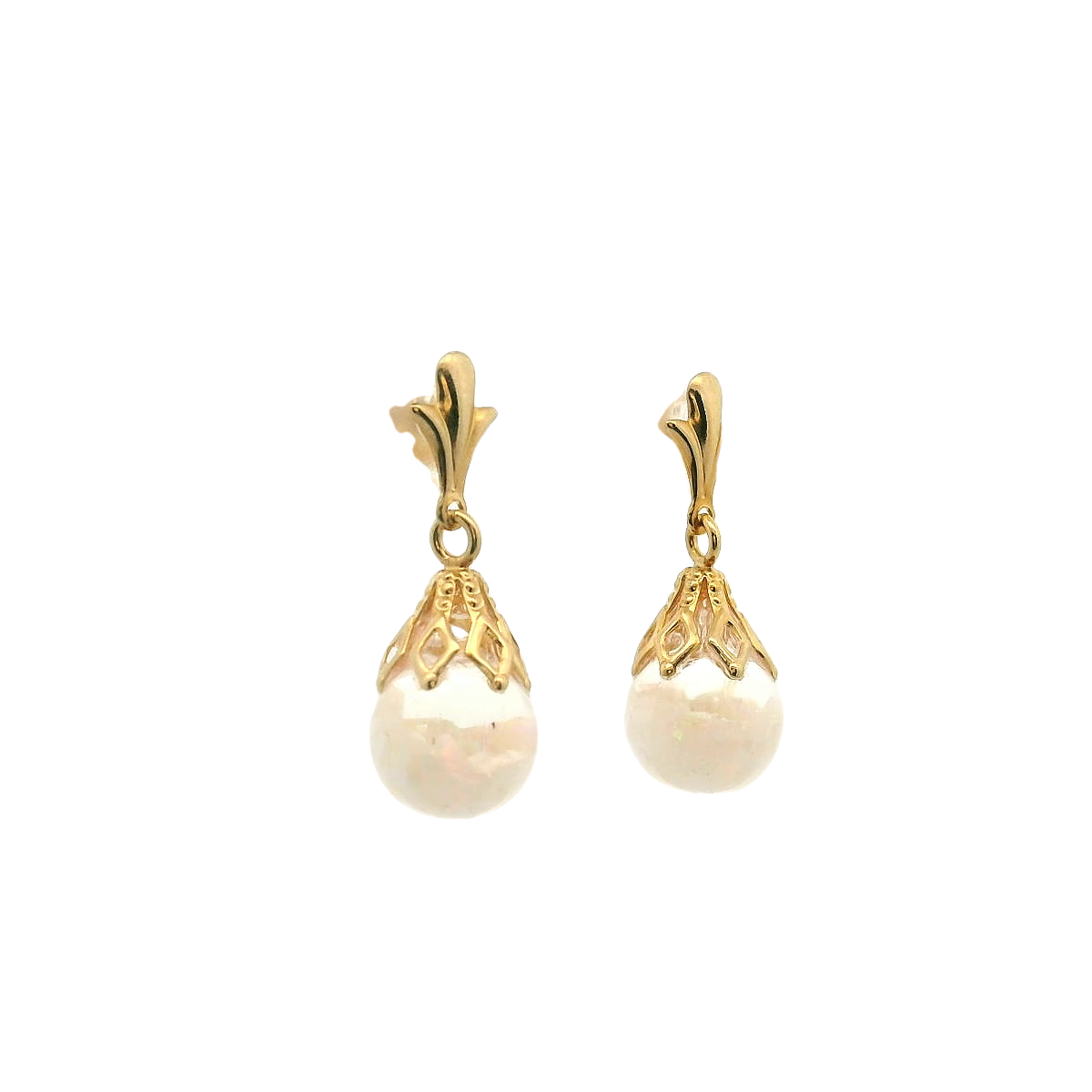 14K Yellow Gold Floating Opal Earrings