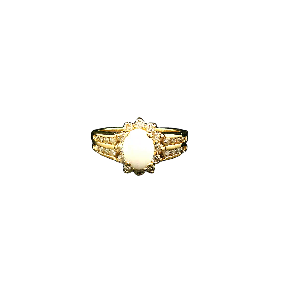 14K Gold Opal Ring with Diamond Halo and Channel