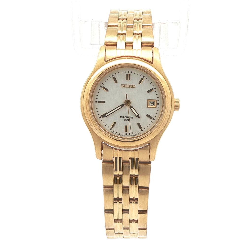 Vintage Estate Seiko Sports 50 Ladies Quartz Watch Circa 1995 – Gold-Tone, 25mm