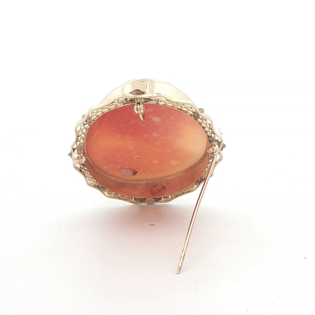 Vintage Circa 1950s Estate 14K Yellow Gold Carved Shell Cameo Brooch Pendant – 44mm