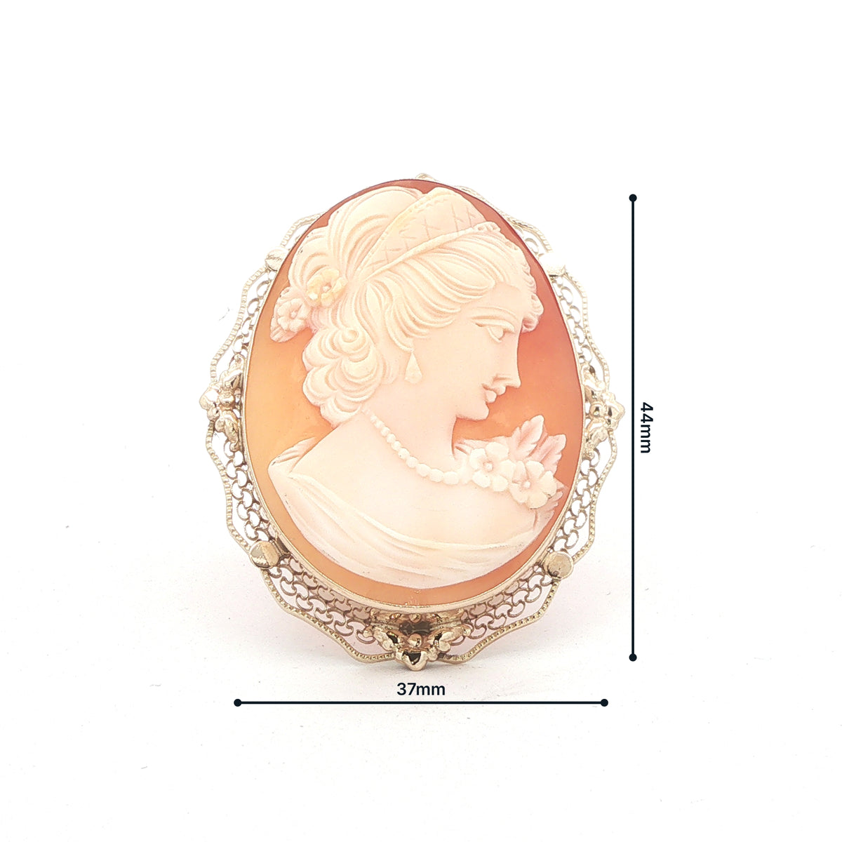 Vintage Circa 1950s Estate 14K Yellow Gold Carved Shell Cameo Brooch Pendant – 44mm