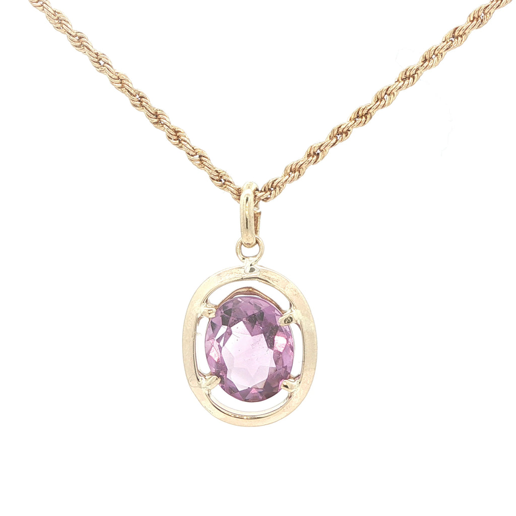 Estate 14K Yellow Gold 2.00 CTW Oval Amethyst Pendant – 1990s Era