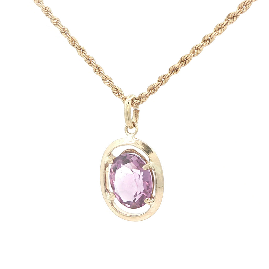 Estate 14K Yellow Gold 2.00 CTW Oval Amethyst Pendant – 1990s Era