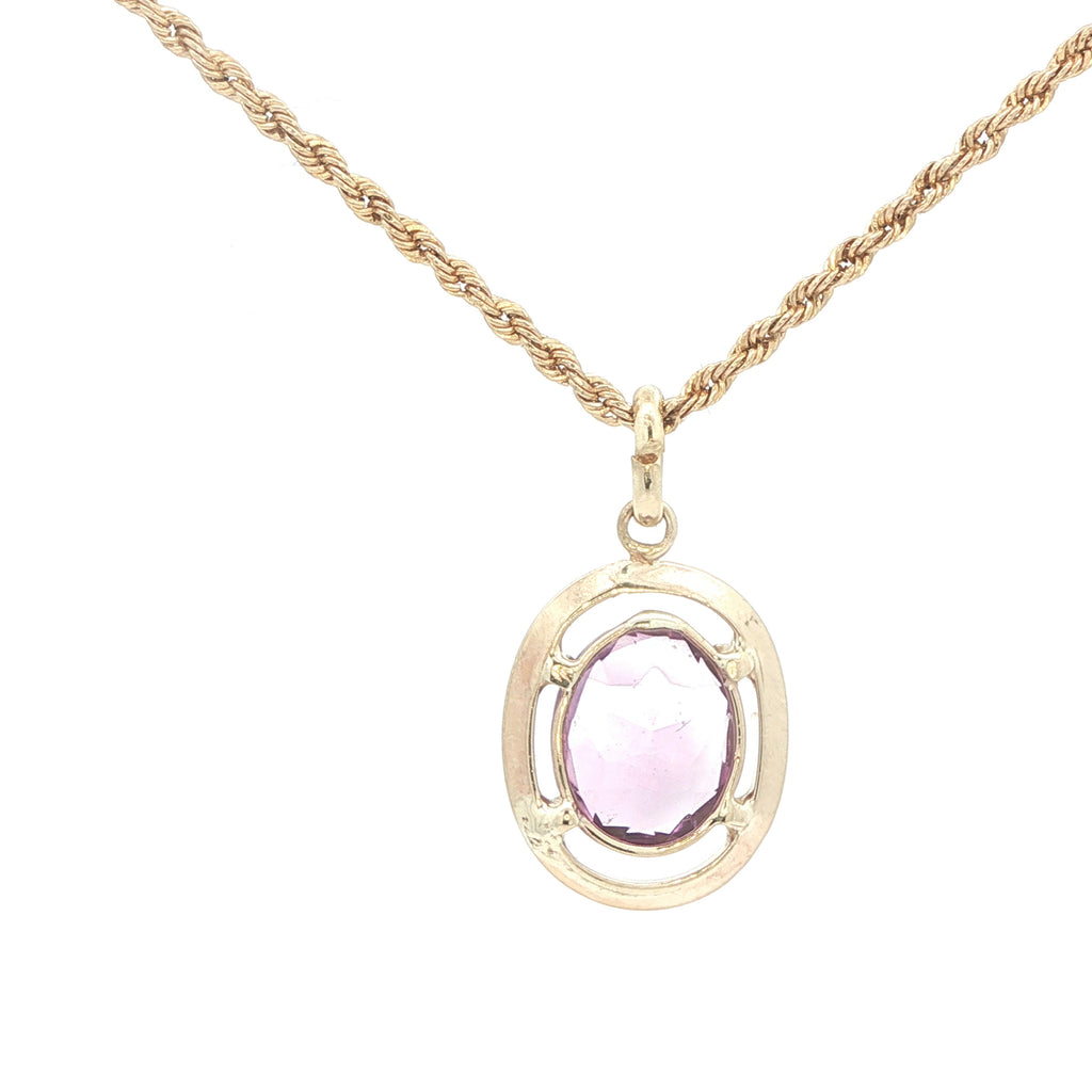 Estate 14K Yellow Gold 2.00 CTW Oval Amethyst Pendant – 1990s Era