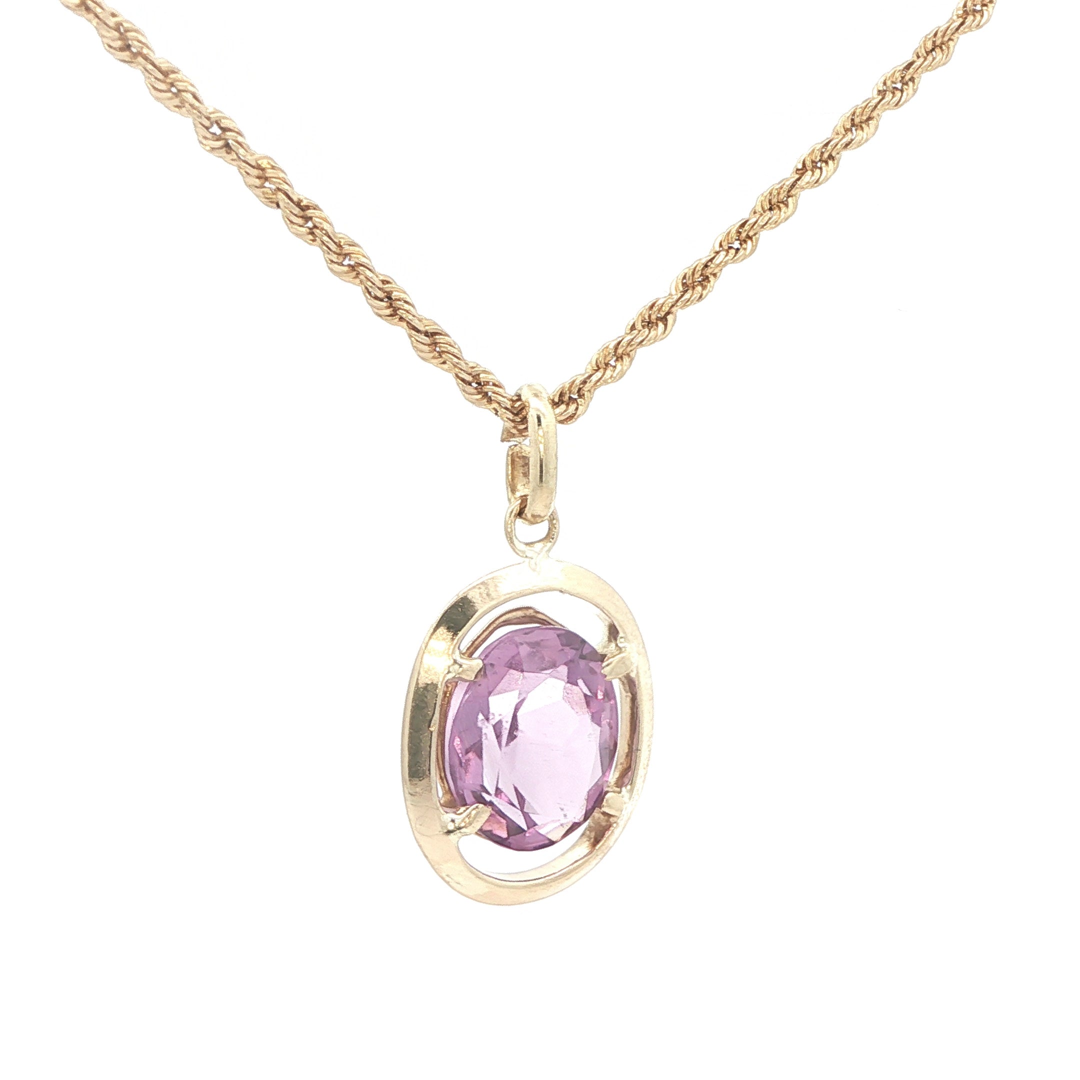 Estate 14K Yellow Gold 2.00 CTW Oval Amethyst Pendant – 1990s Era