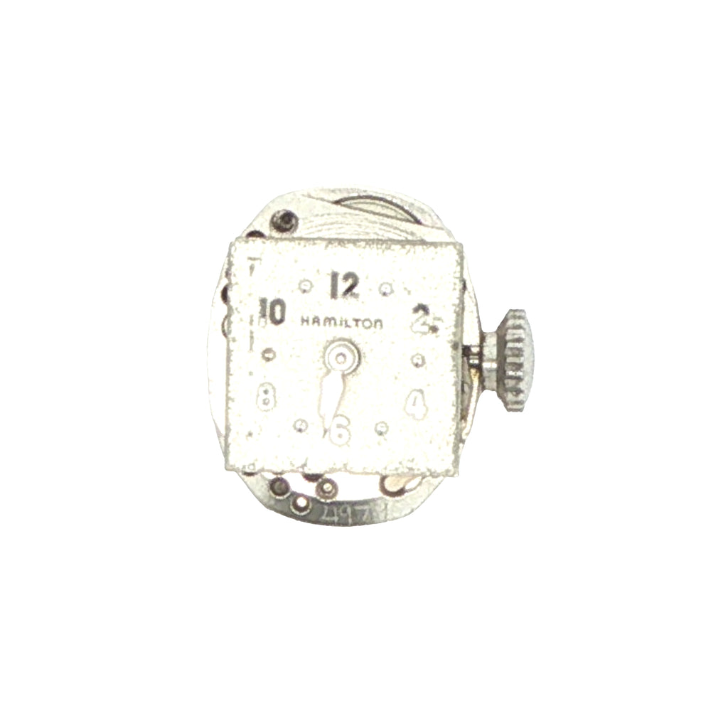 1950s–1960s Estate Hamilton 14K White Gold Natural Diamond Cocktail Watch with Safety Chain