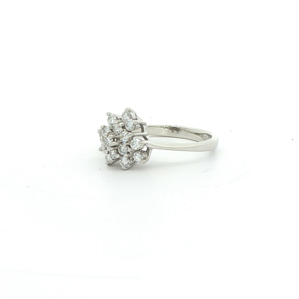 Estate 2000s 14K White Gold Diamond Cluster Ring 1/2 CTW VS1 Size 6.75