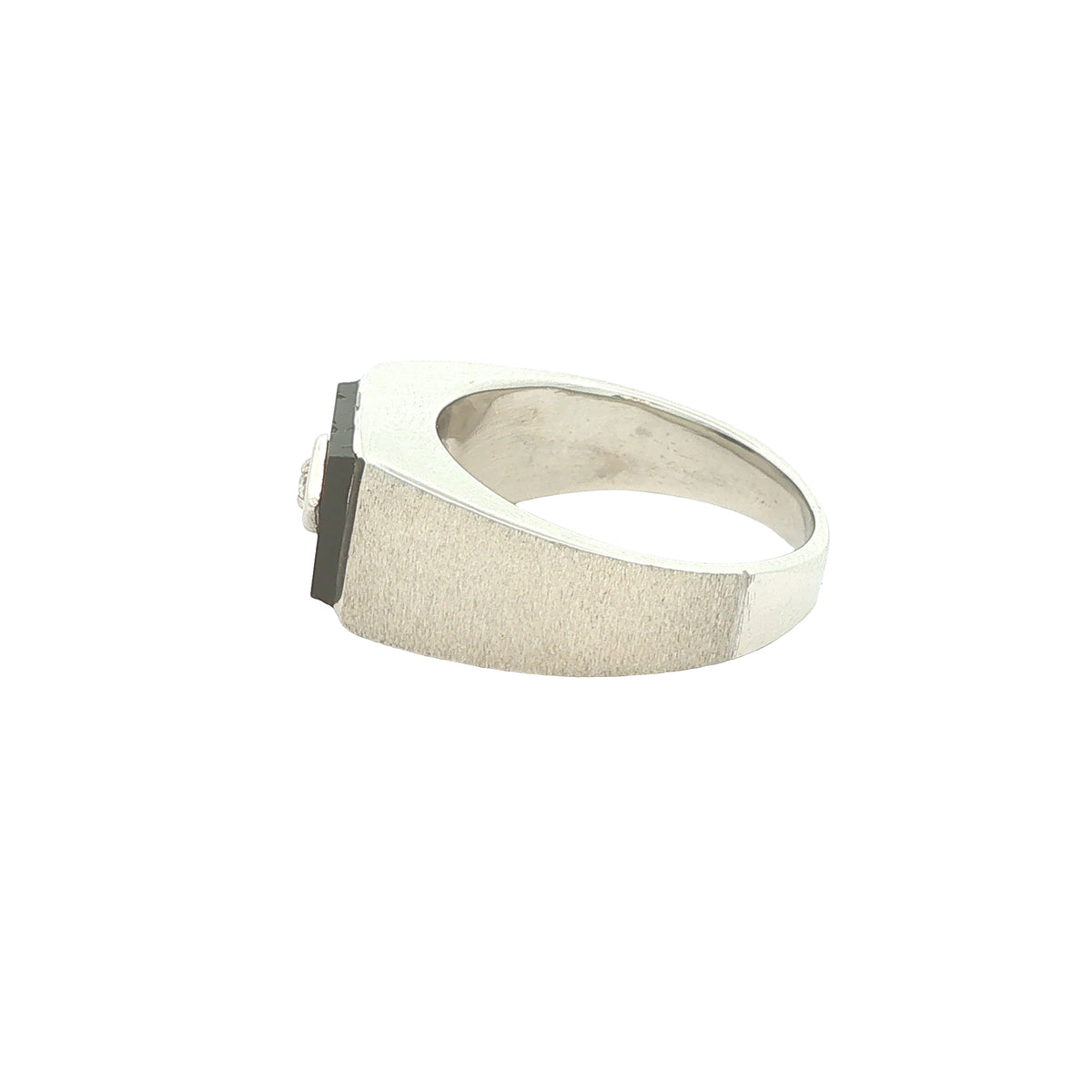 Estate 10K White Gold Gents Black Enamel & Natural Diamond Signet Ring