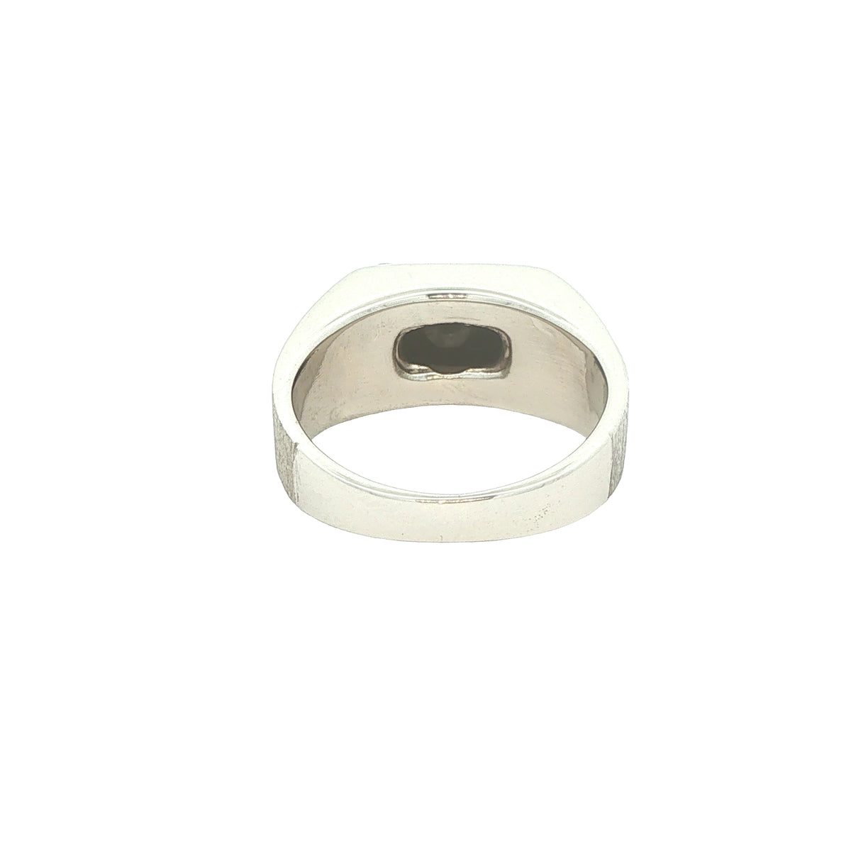 Estate 10K White Gold Gents Black Enamel & Natural Diamond Signet Ring