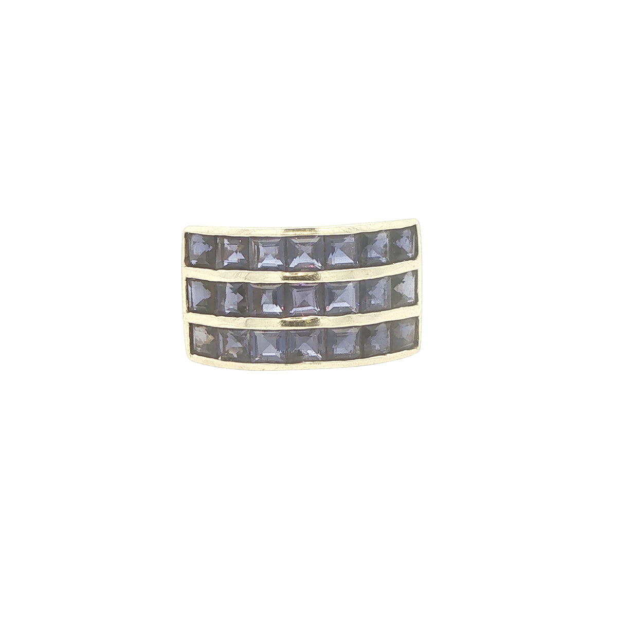Estate 10K Yellow Gold Natural Tanzanite Three-Row Ring – SZ 7