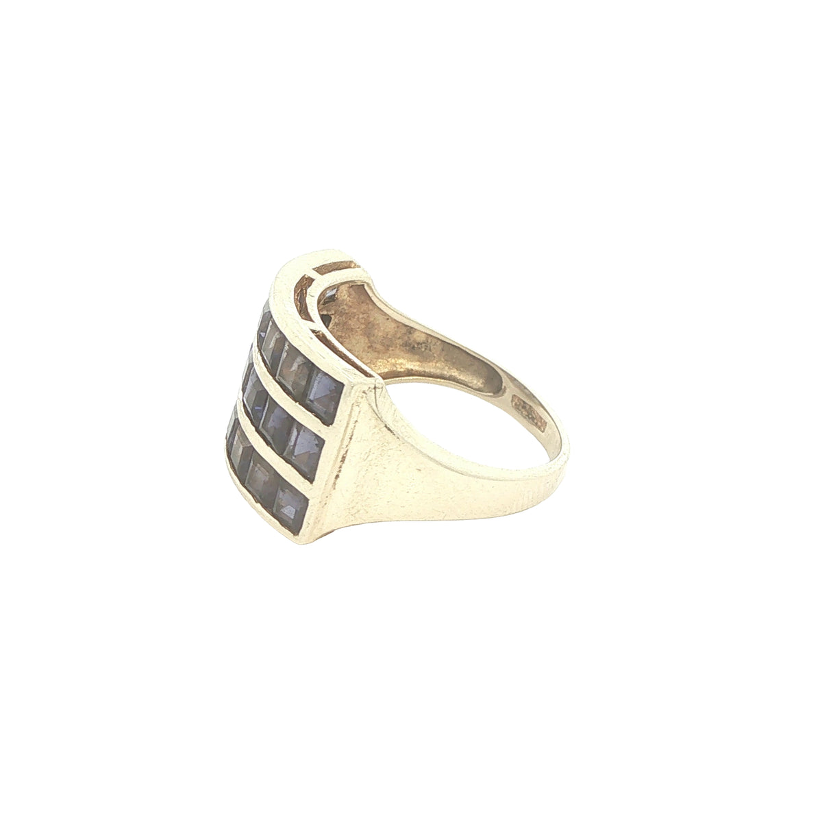Estate 10K Yellow Gold Natural Tanzanite Three-Row Ring – SZ 7