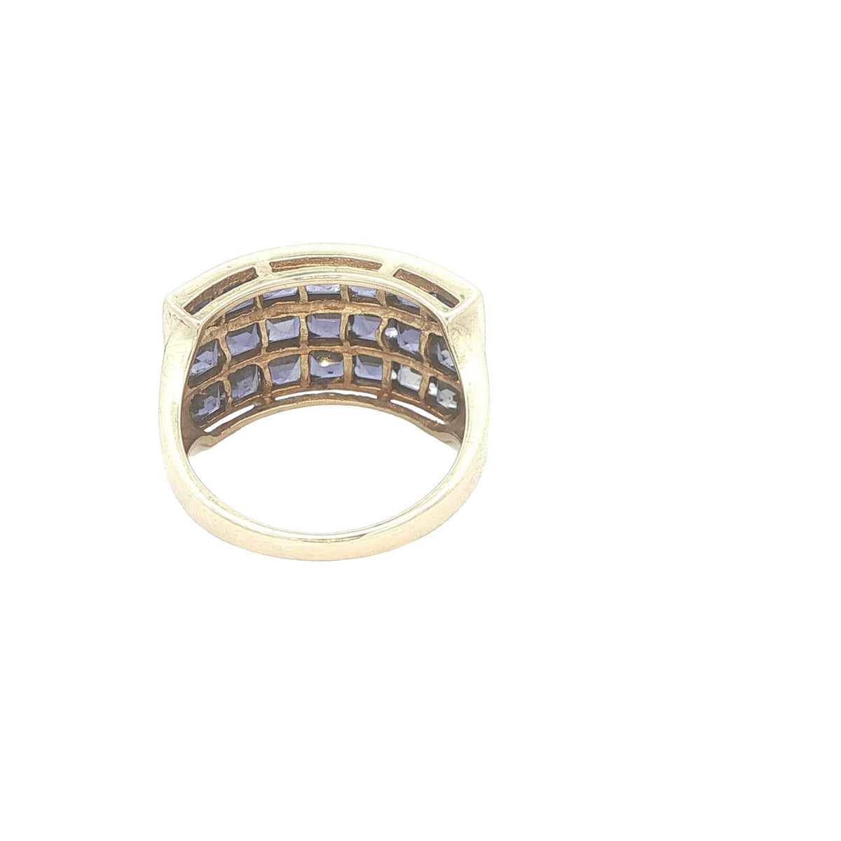 Estate 10K Yellow Gold Natural Tanzanite Three-Row Ring – SZ 7
