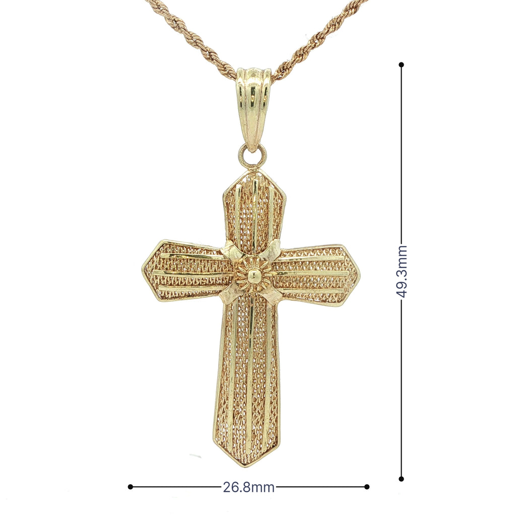 Estate 18K Yellow Gold Textured Cross Pendant – Late 20th Century (Circa 1970s–1980s)