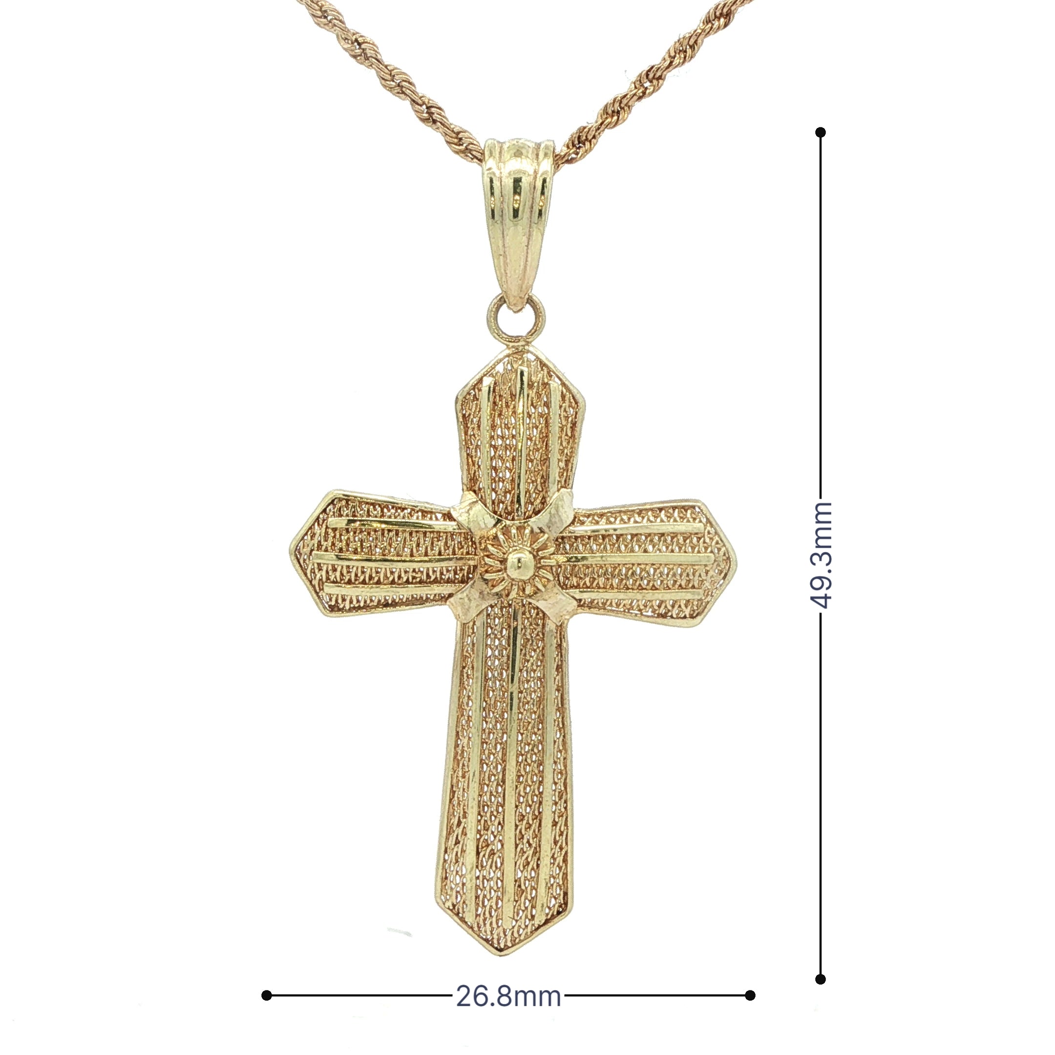 Estate 18K Yellow Gold Textured Cross Pendant – Late 20th Century (Circa 1970s–1980s)