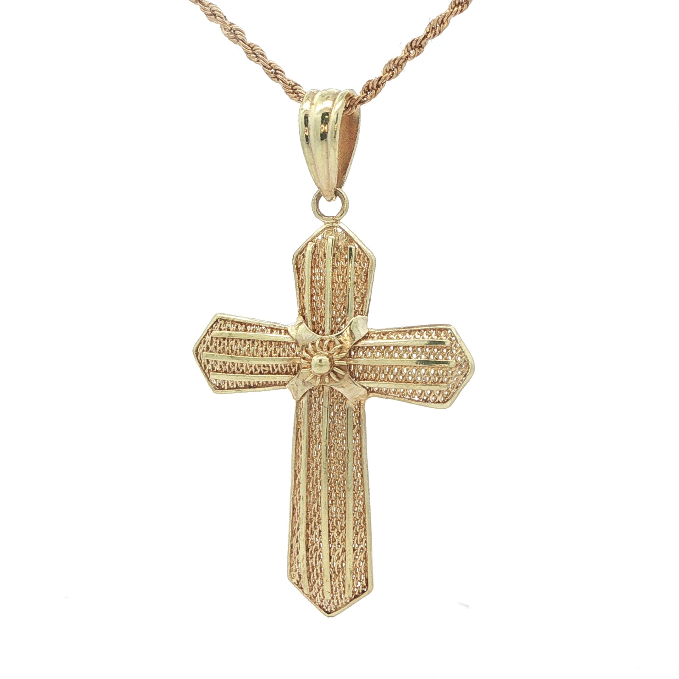 Estate 18K Yellow Gold Textured Cross Pendant – Late 20th Century (Circa 1970s–1980s)