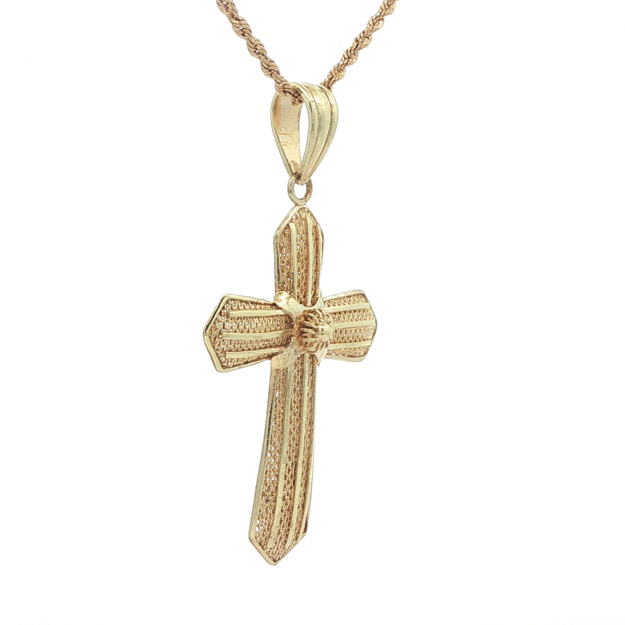 Estate 18K Yellow Gold Textured Cross Pendant – Late 20th Century (Circa 1970s–1980s)