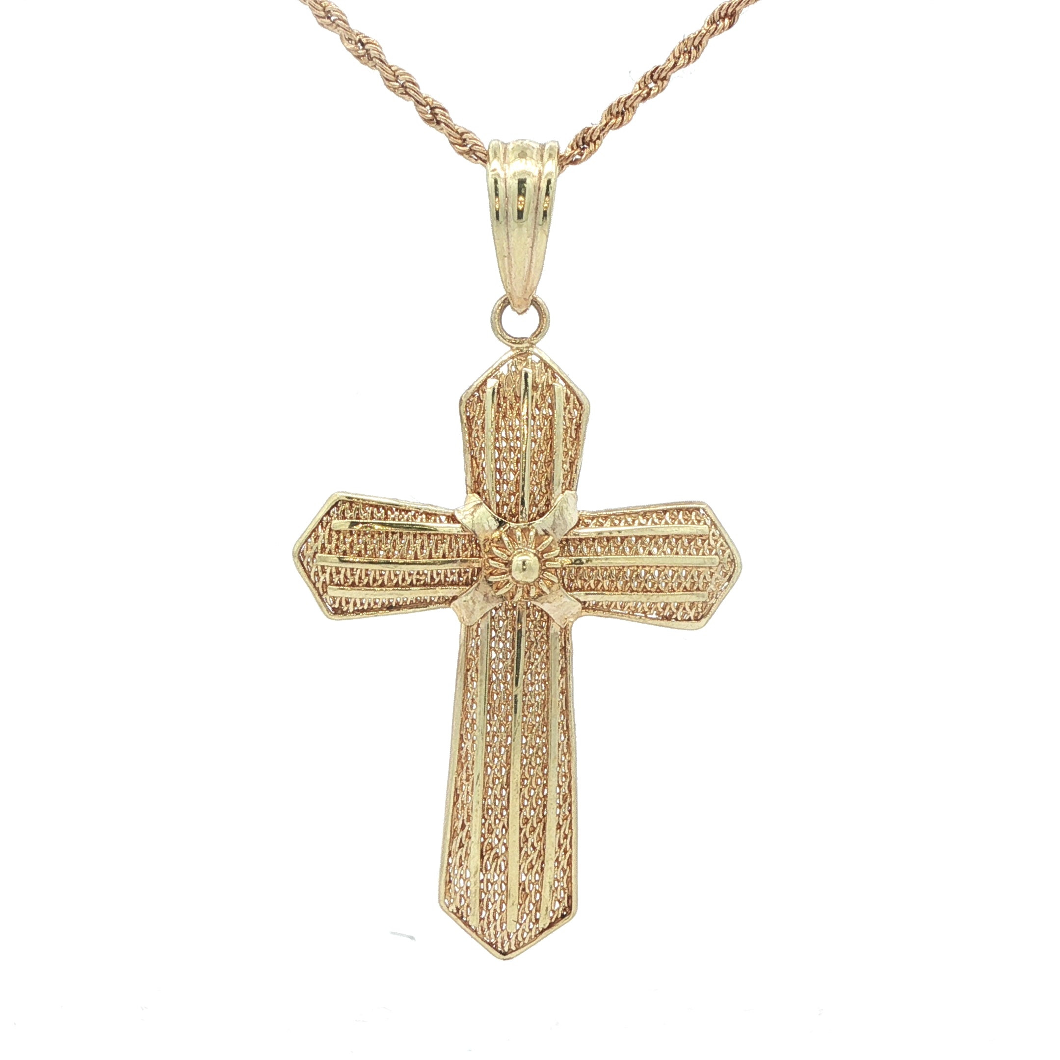 Estate 18K Yellow Gold Textured Cross Pendant – Late 20th Century (Circa 1970s–1980s)