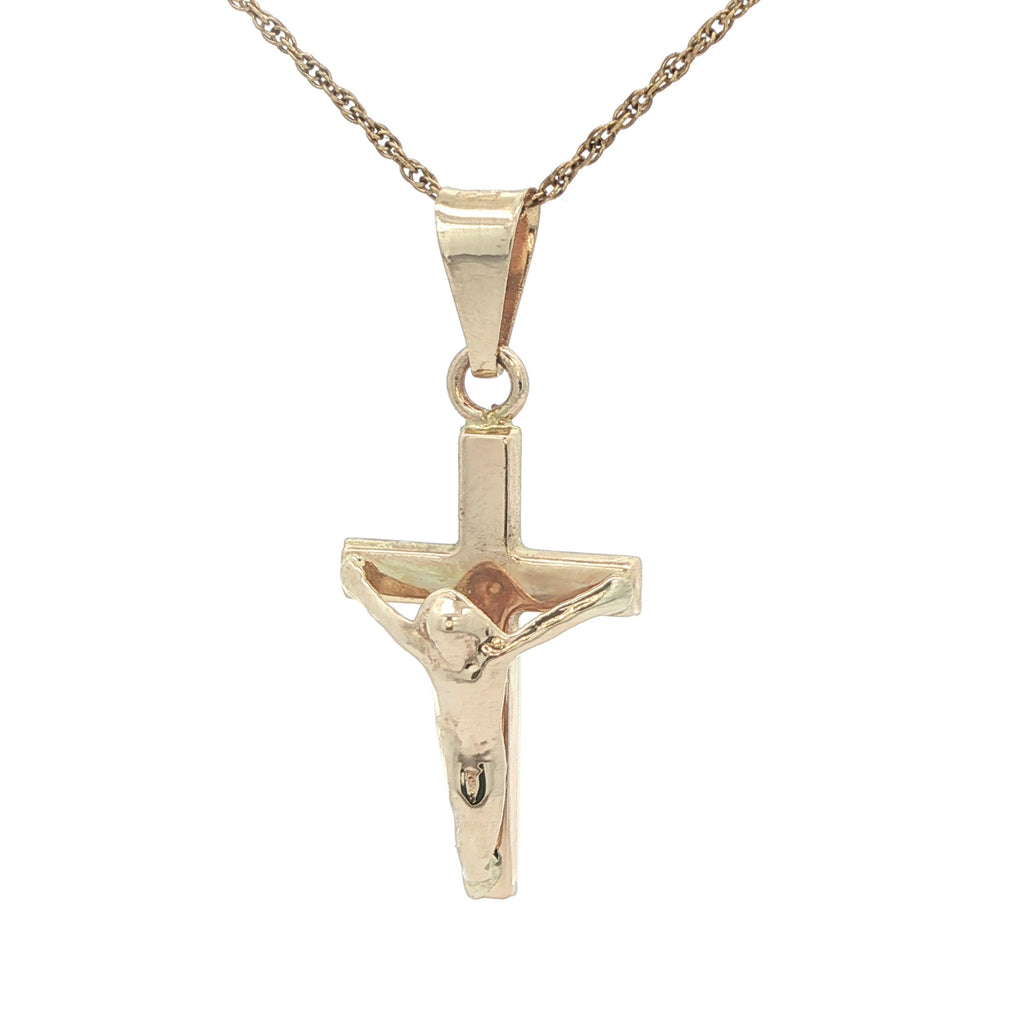 Estate 14K Yellow Gold Crucifix Pendant – Religious Cross (Circa Late 20th Century)