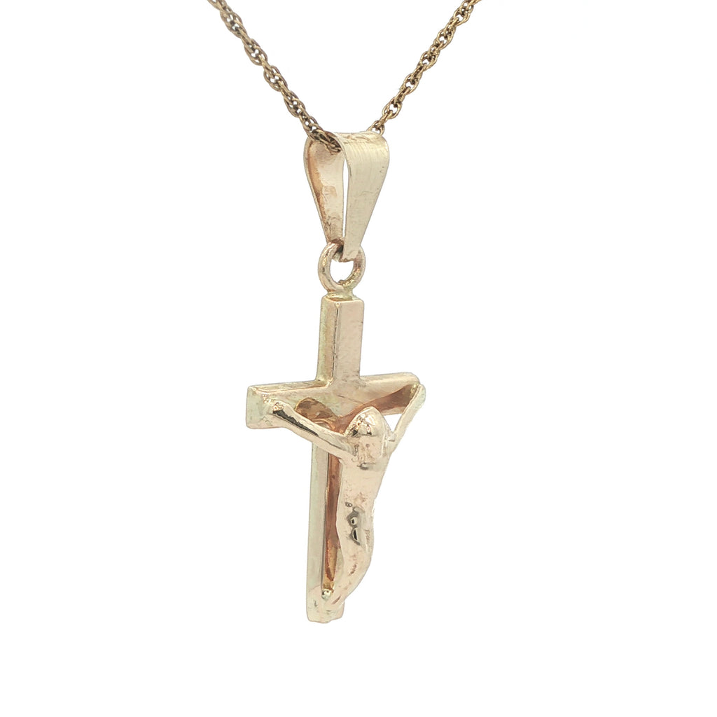 Estate 14K Yellow Gold Crucifix Pendant – Religious Cross (Circa Late 20th Century)