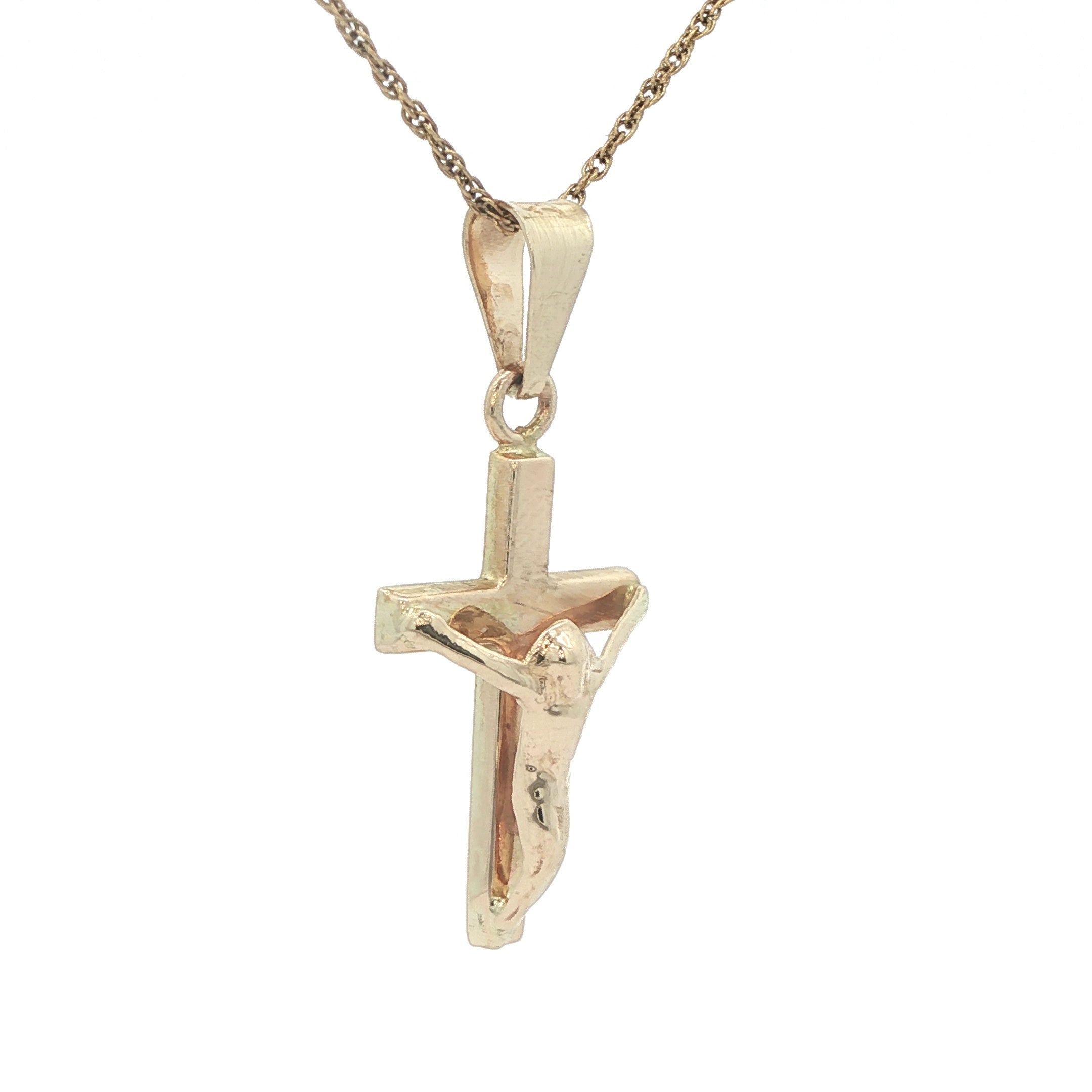 Estate 14K Yellow Gold Crucifix Pendant – Religious Cross (Circa Late 20th Century)
