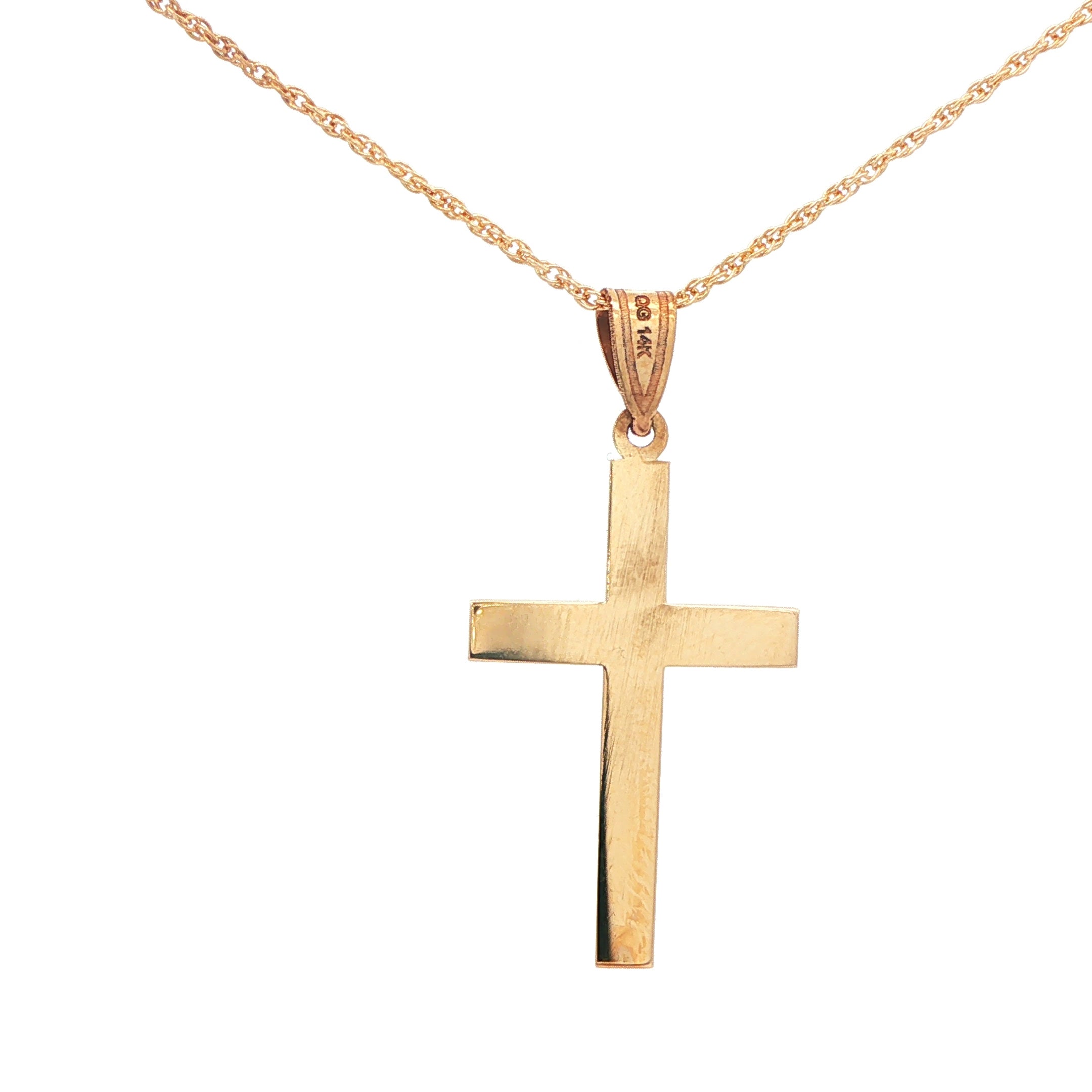 14K Gold Etched Edge Cross