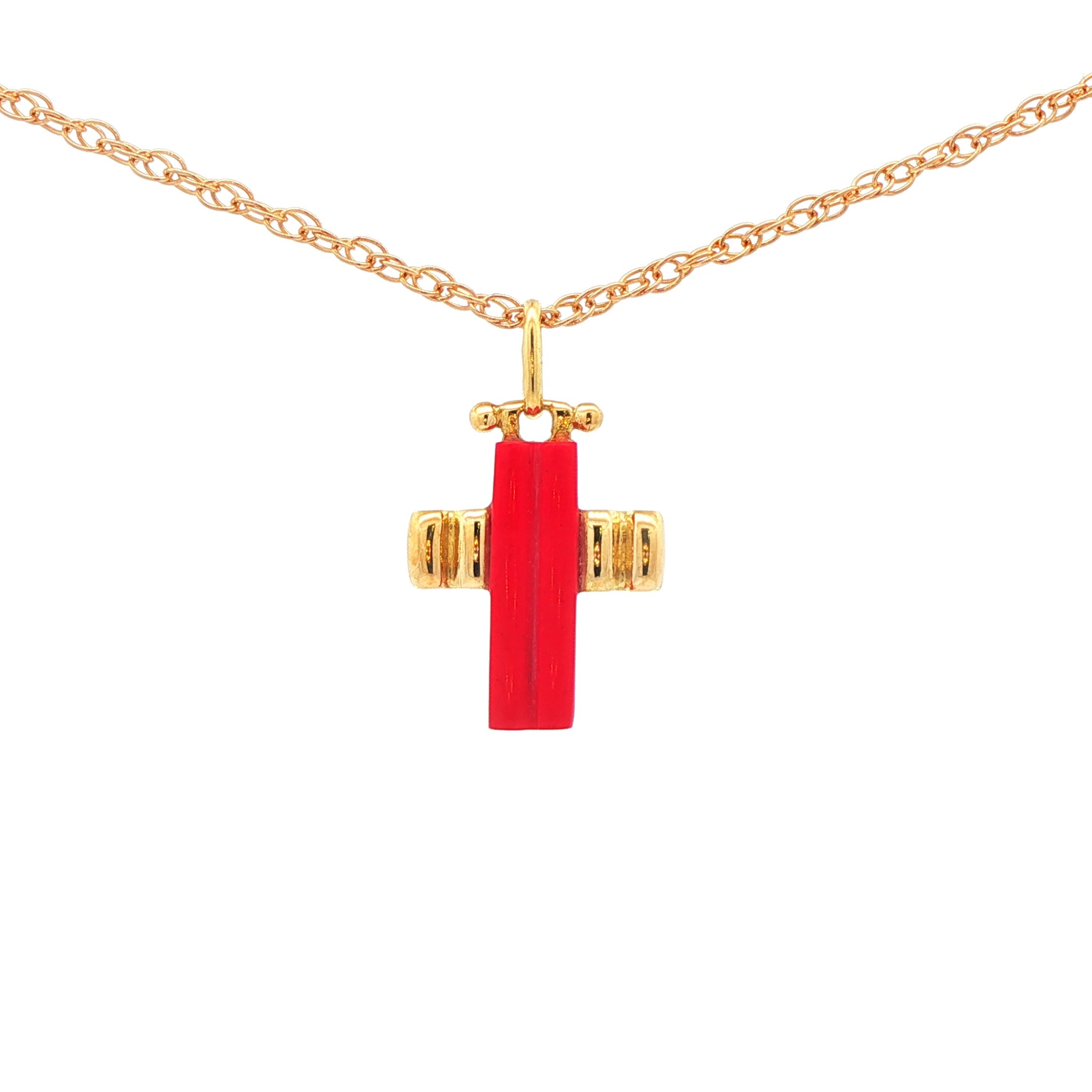 18k Estate Gold Coral Cross Pendant