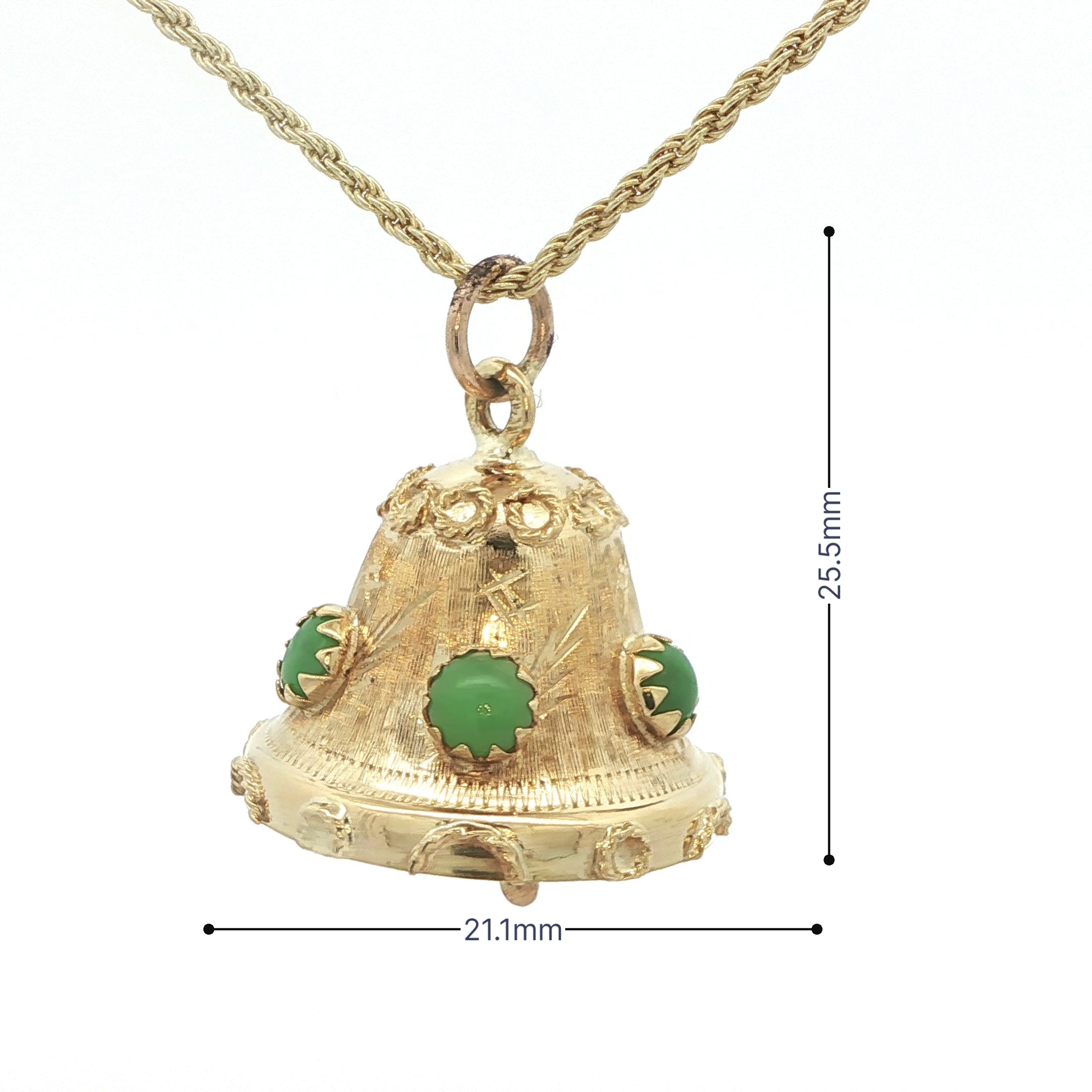 Estate 1970s 18K Yellow Gold Natural Jade Bell Pendant