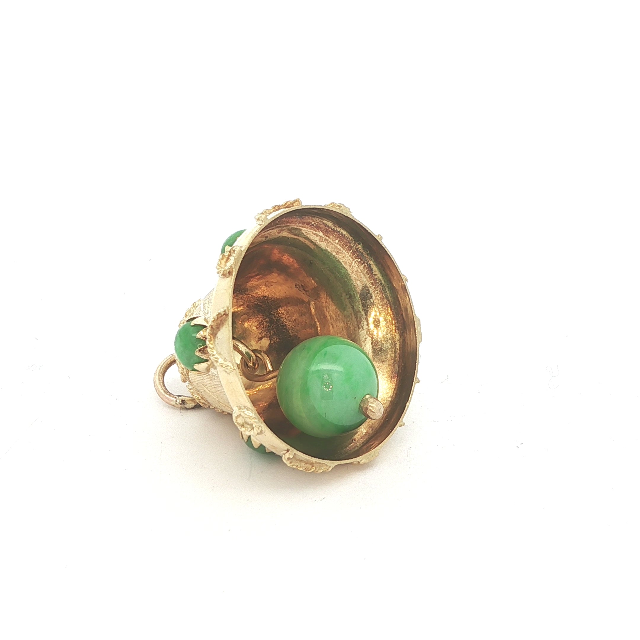 Estate 1970s 18K Yellow Gold Natural Jade Bell Pendant