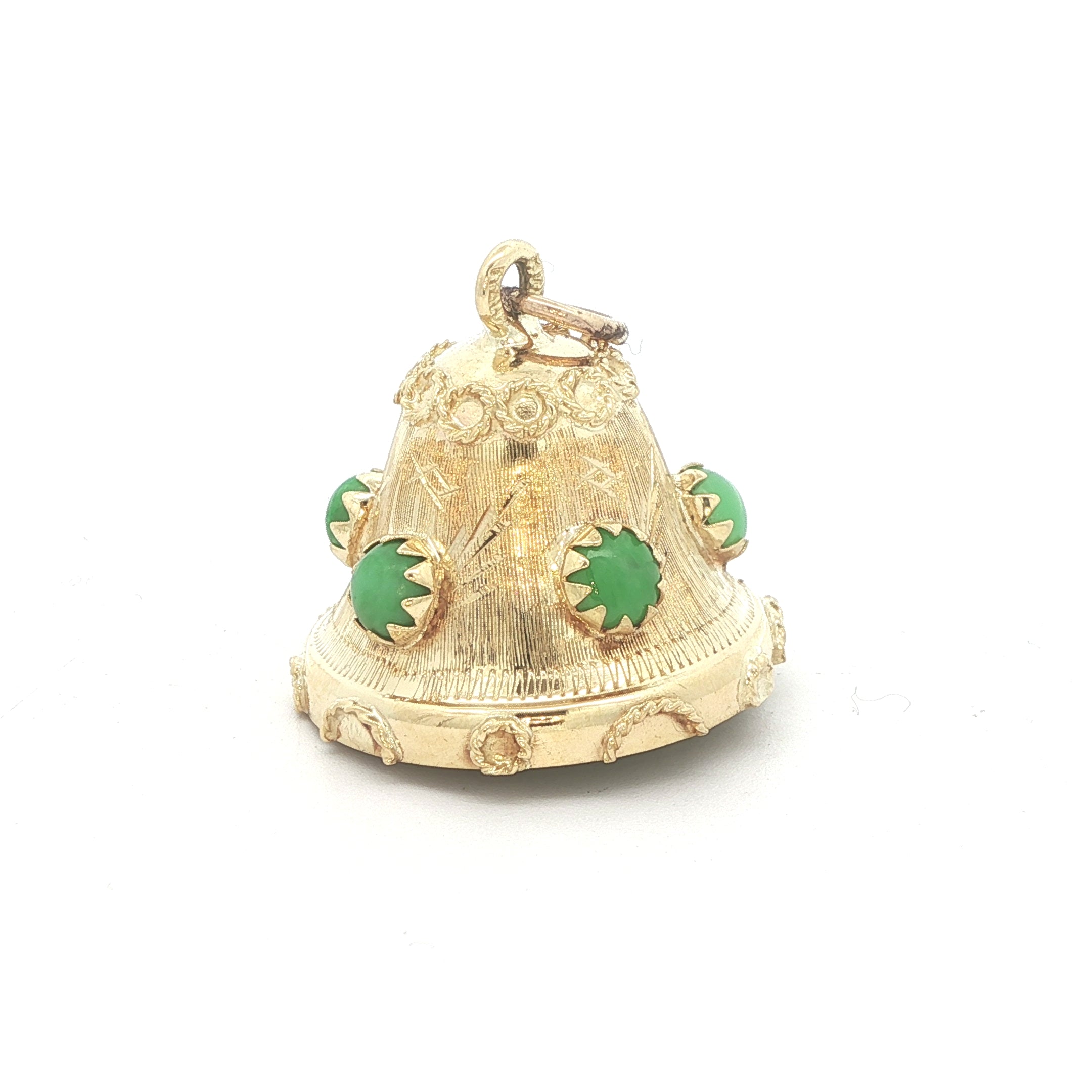 Estate 1970s 18K Yellow Gold Natural Jade Bell Pendant