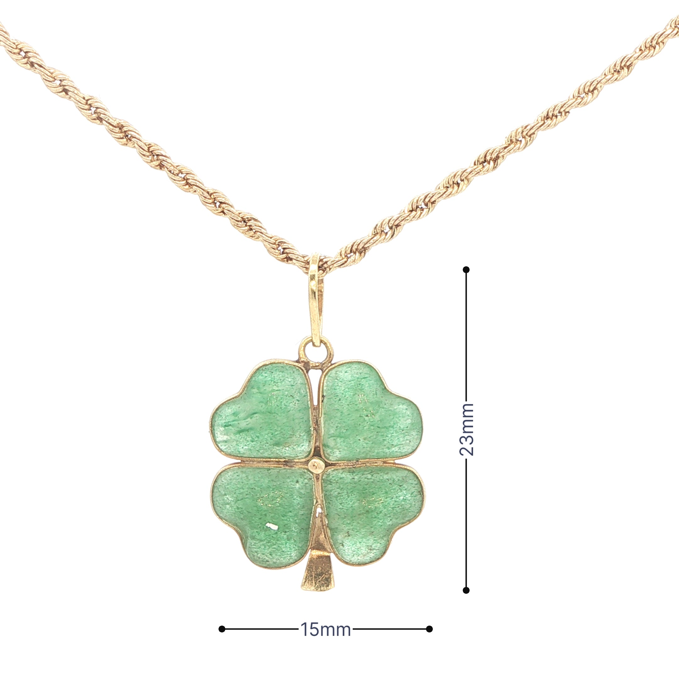 Estate 1990s 14K Yellow Gold Natural Jade Four Leaf Clover Pendant