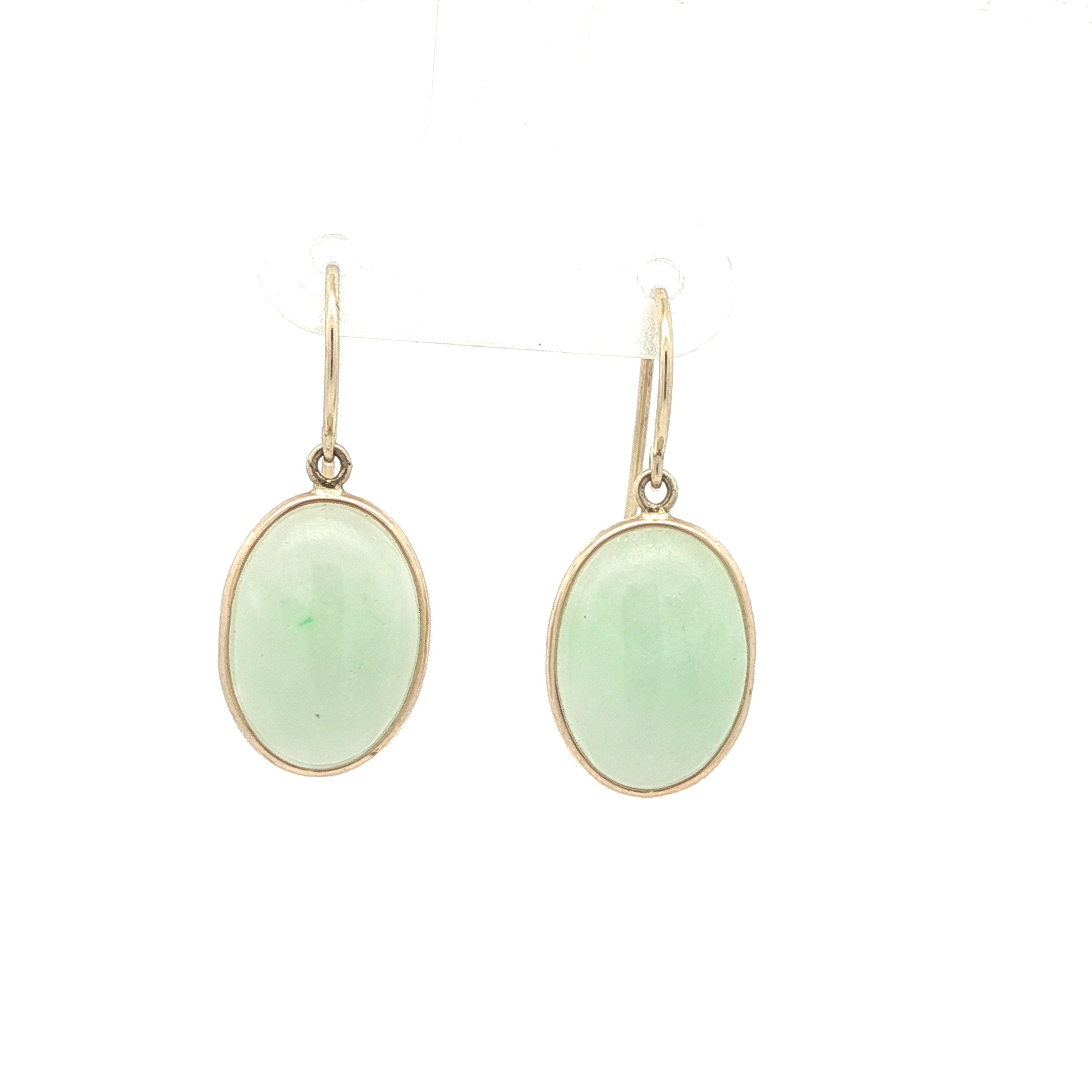 Estate 14K Yellow Gold Natural Jade Oval Dangle Earrings
