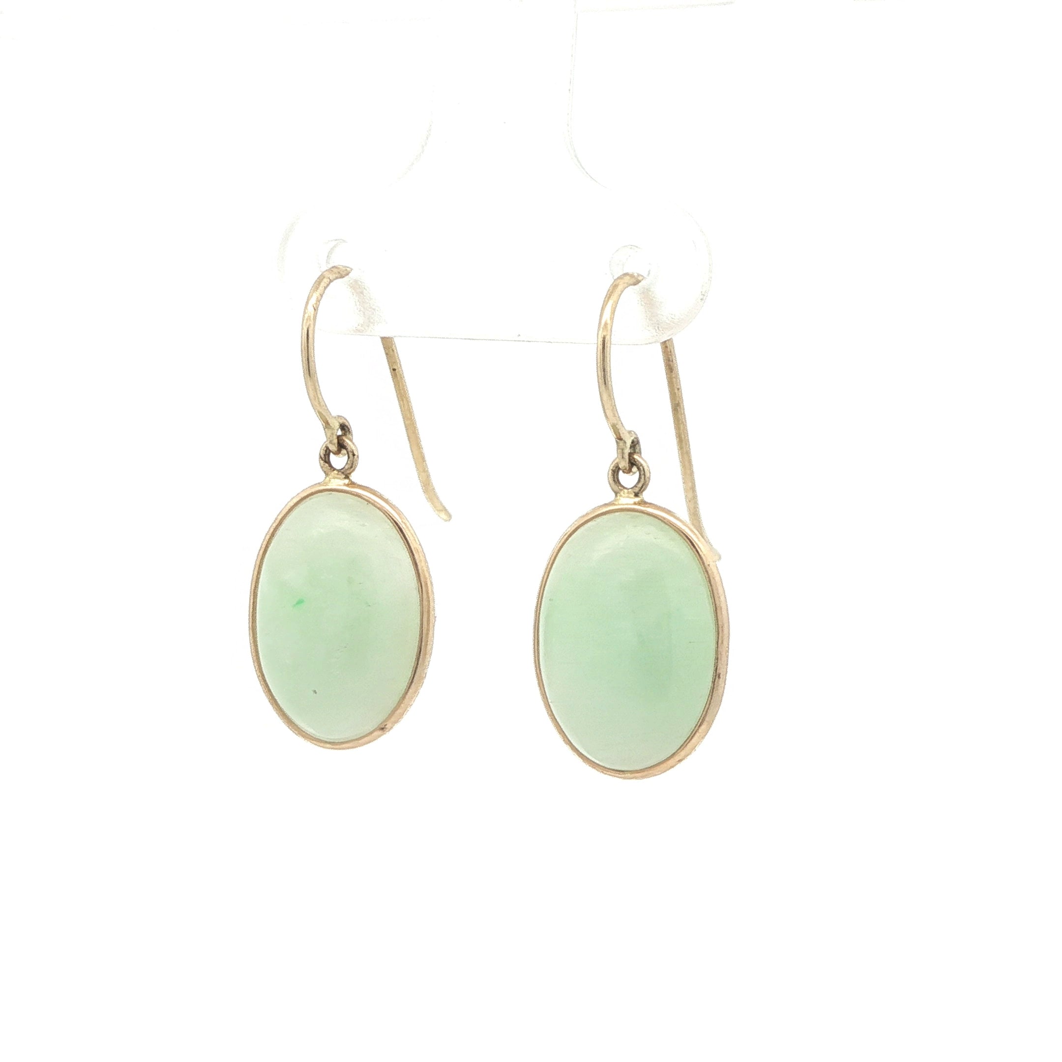 Estate 14K Yellow Gold Natural Jade Oval Dangle Earrings