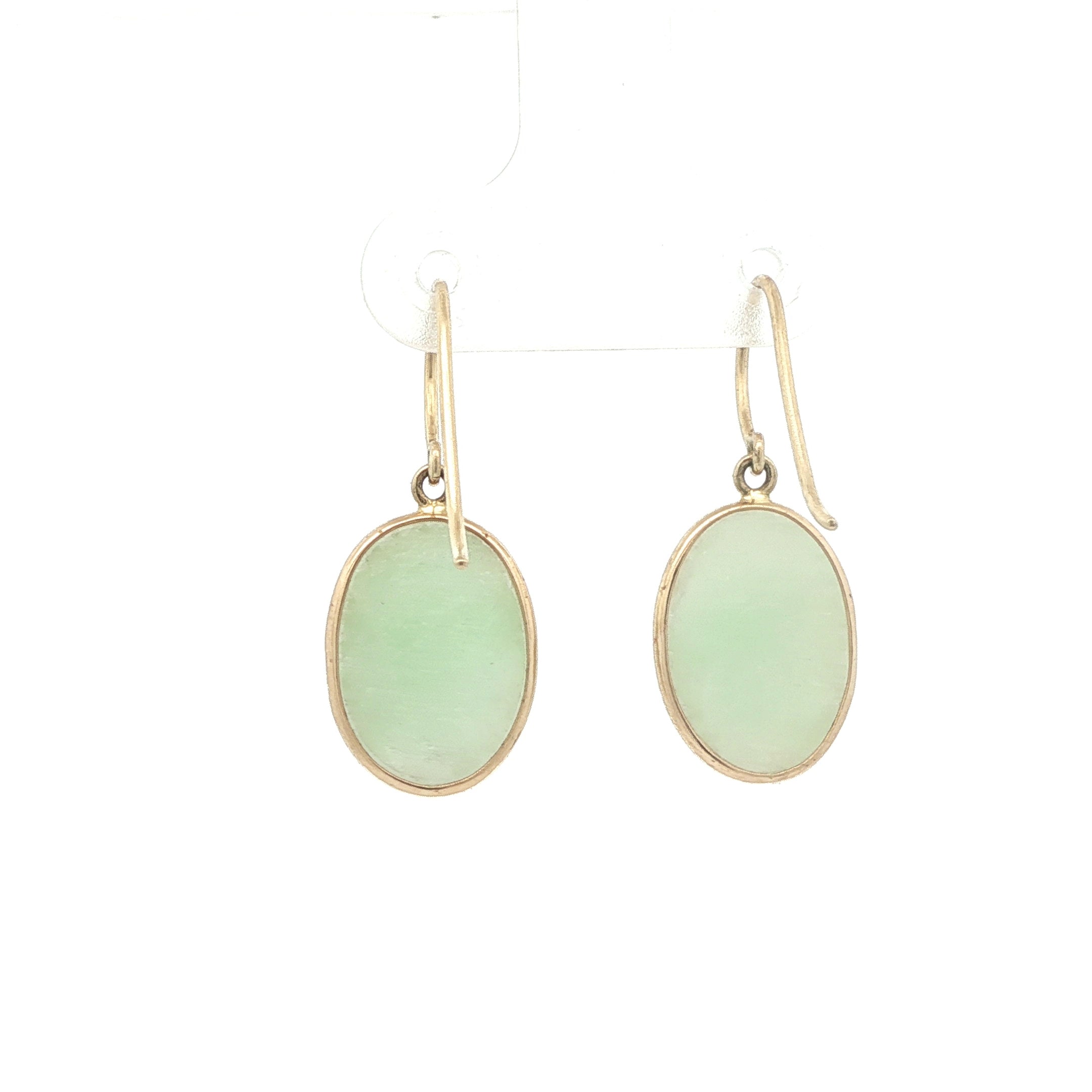 Estate 14K Yellow Gold Natural Jade Oval Dangle Earrings