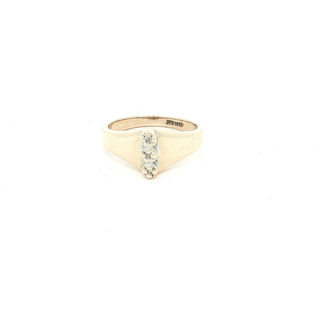 Estate 1990s 10K Yellow Gold Three Diamond Accent Ring – Size 3.5