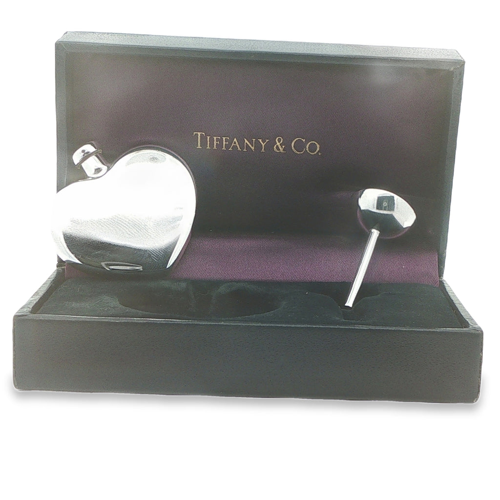 Vintage Tiffany & Co. Sterling Silver Heart Flask and Funnel Set with Original Box