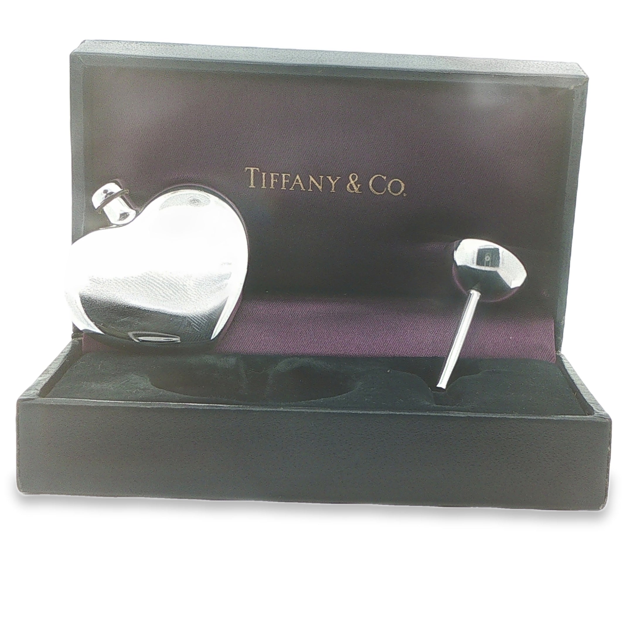 Vintage Tiffany & Co. Sterling Silver Heart Flask and Funnel Set with Original Box