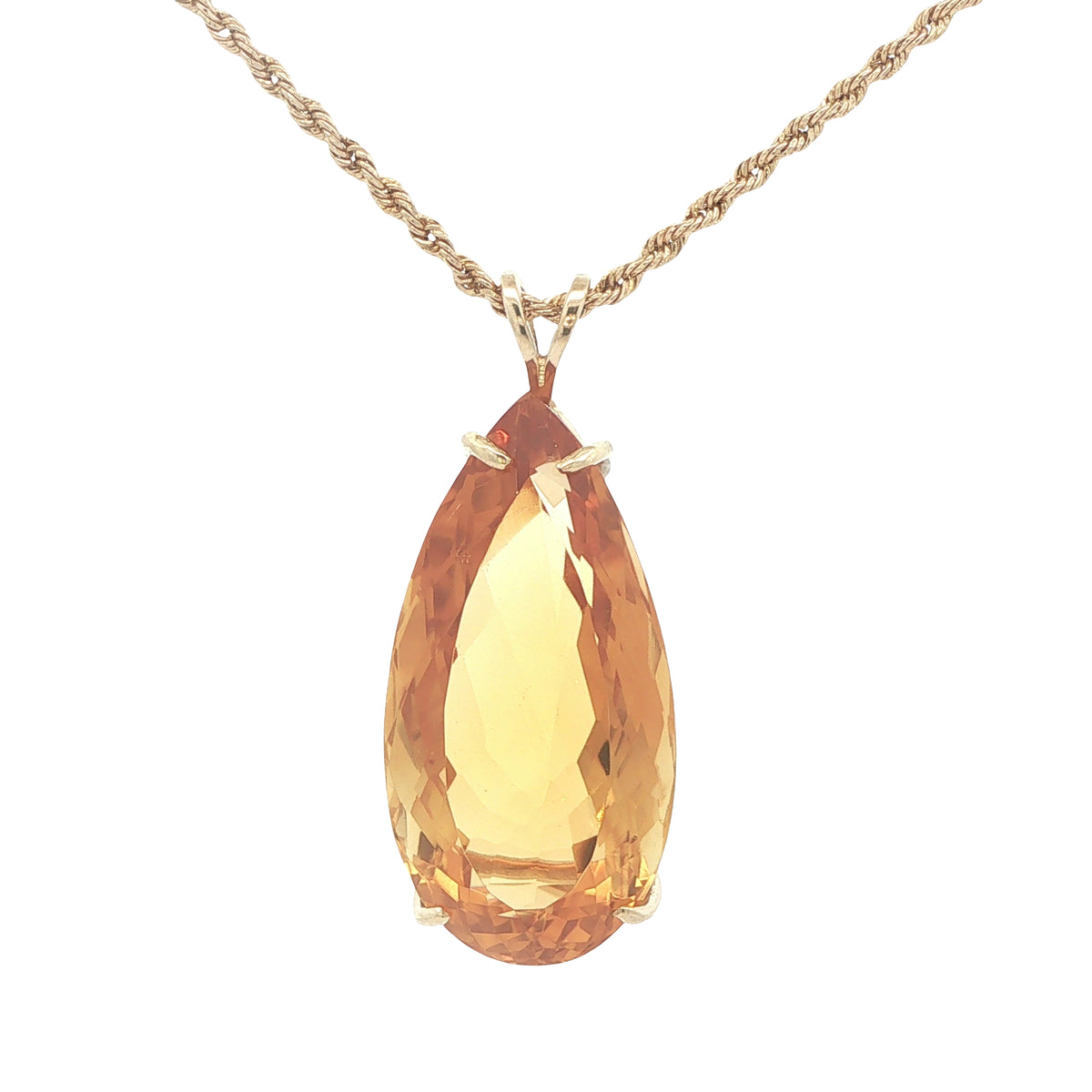 14K Yellow Gold Natural Citrine Pear-Shaped Pendant – Approx. 22 CTW