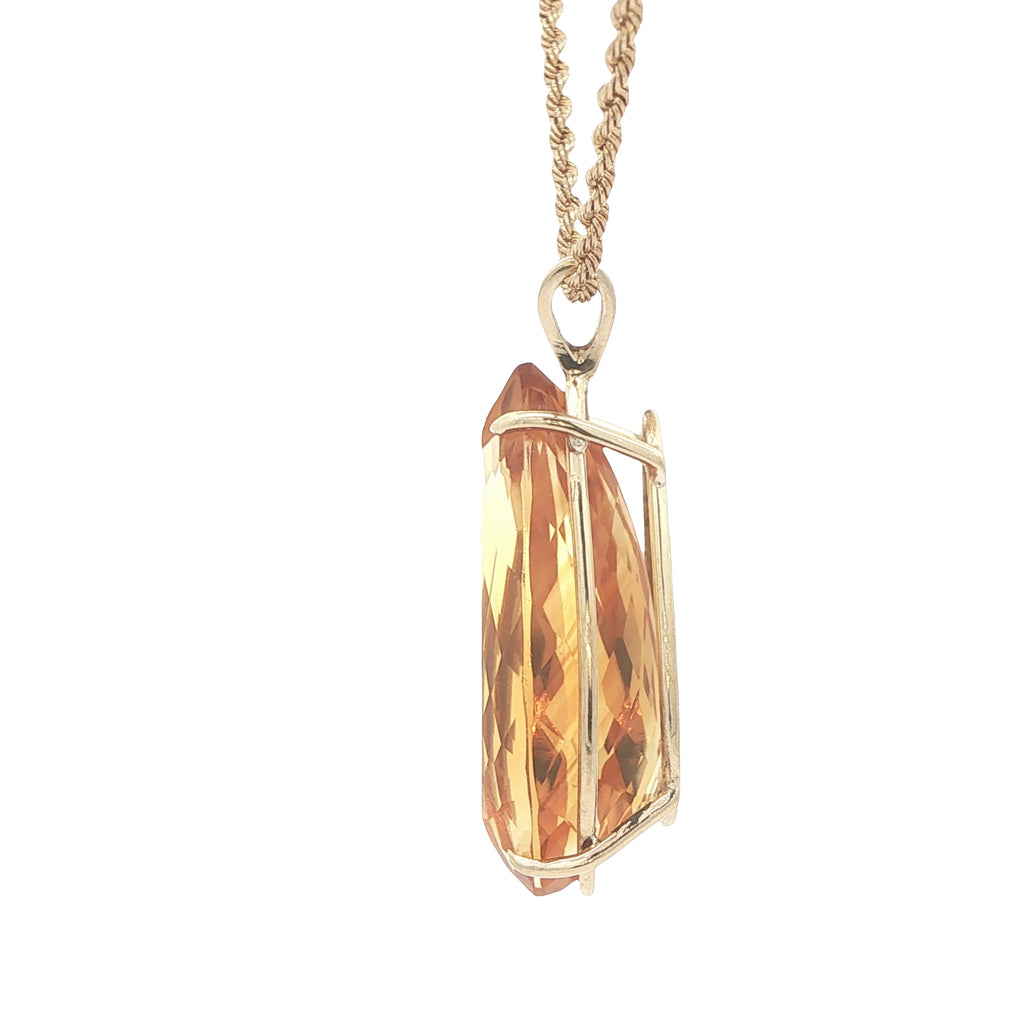 14K Yellow Gold Natural Citrine Pear-Shaped Pendant – Approx. 22 CTW