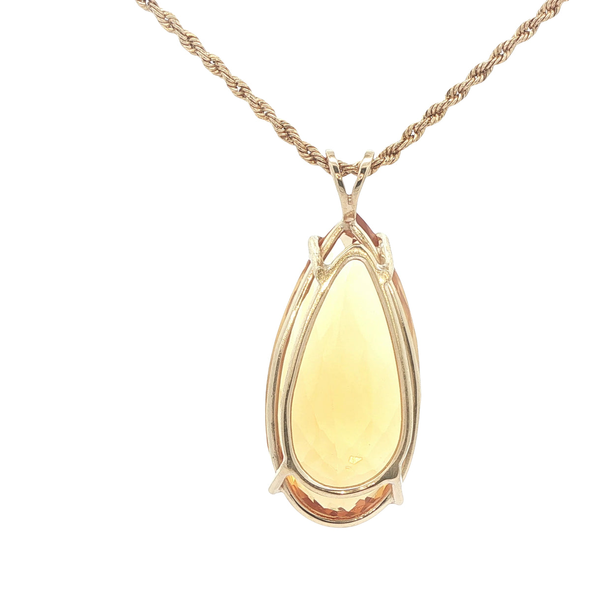 14K Yellow Gold Natural Citrine Pear-Shaped Pendant – Approx. 22 CTW
