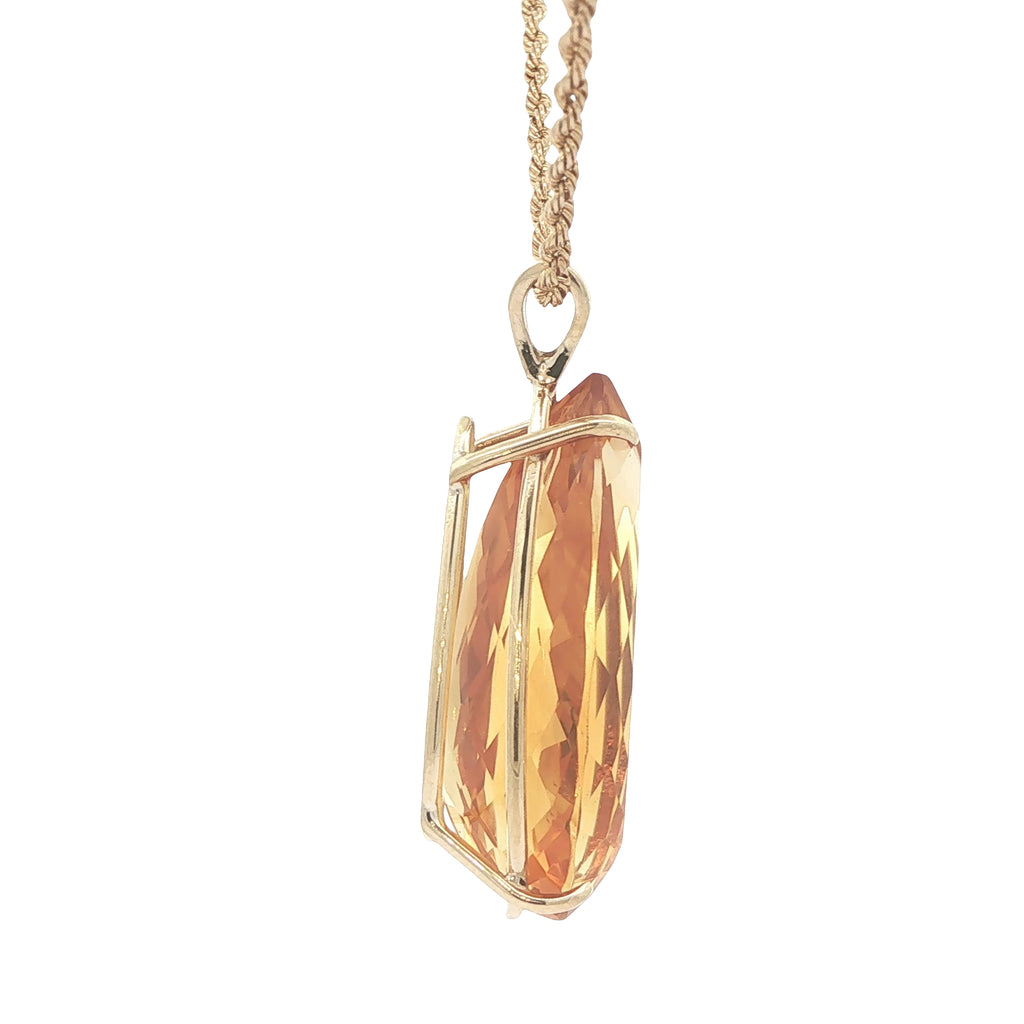 14K Yellow Gold Natural Citrine Pear-Shaped Pendant – Approx. 22 CTW