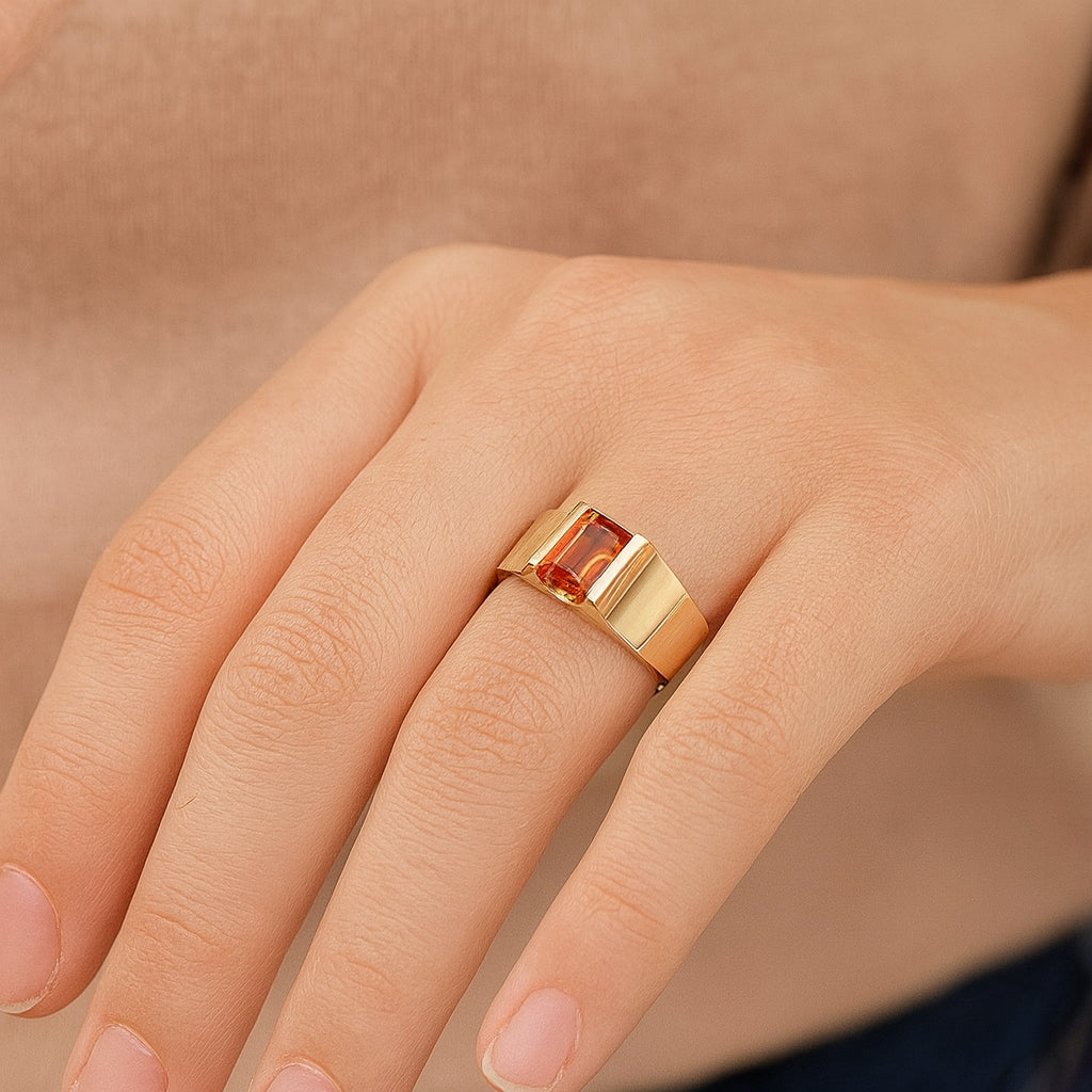 14K Yellow Gold Ring with Emerald Cut Citrine