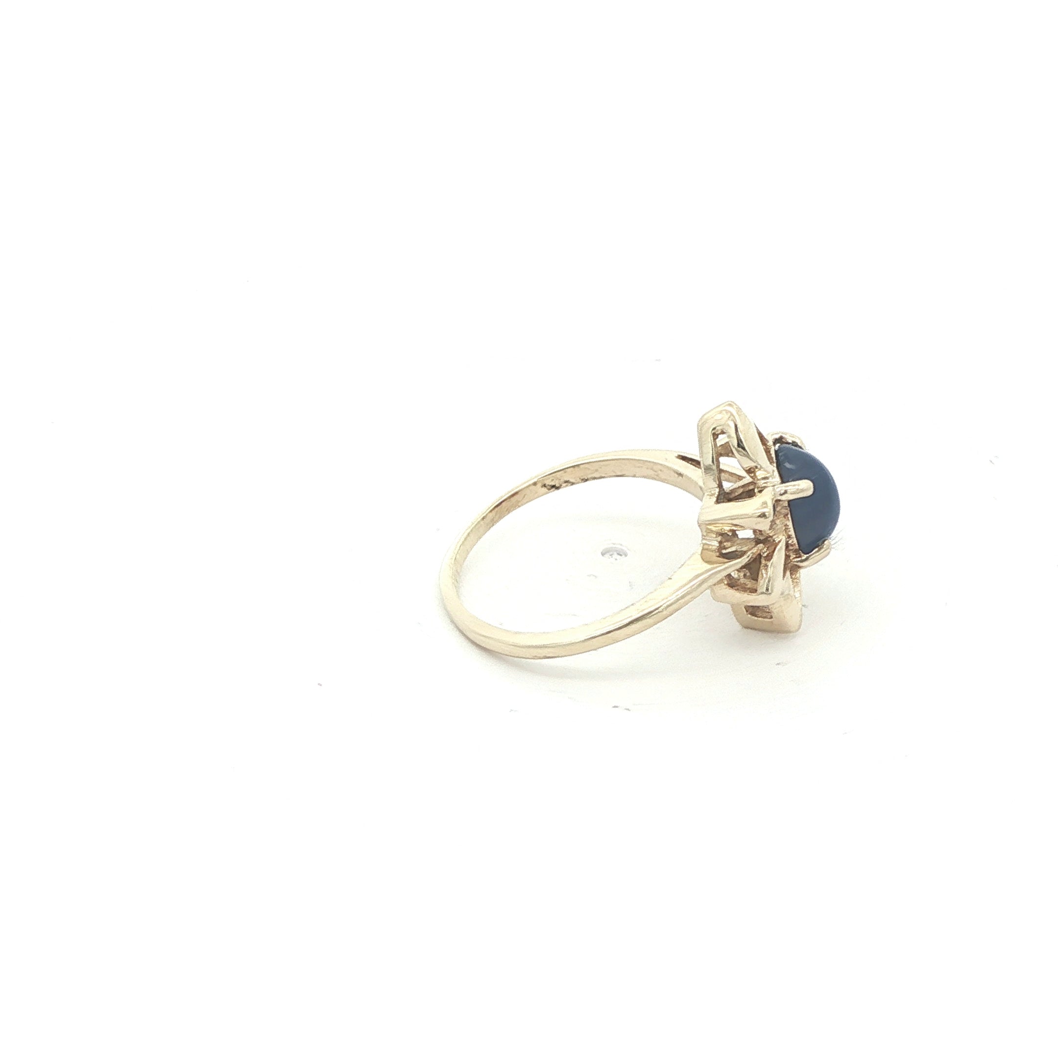 Vintage 1990s Estate 14K Yellow Gold Blue Star Sapphire & Diamond Flower Ring