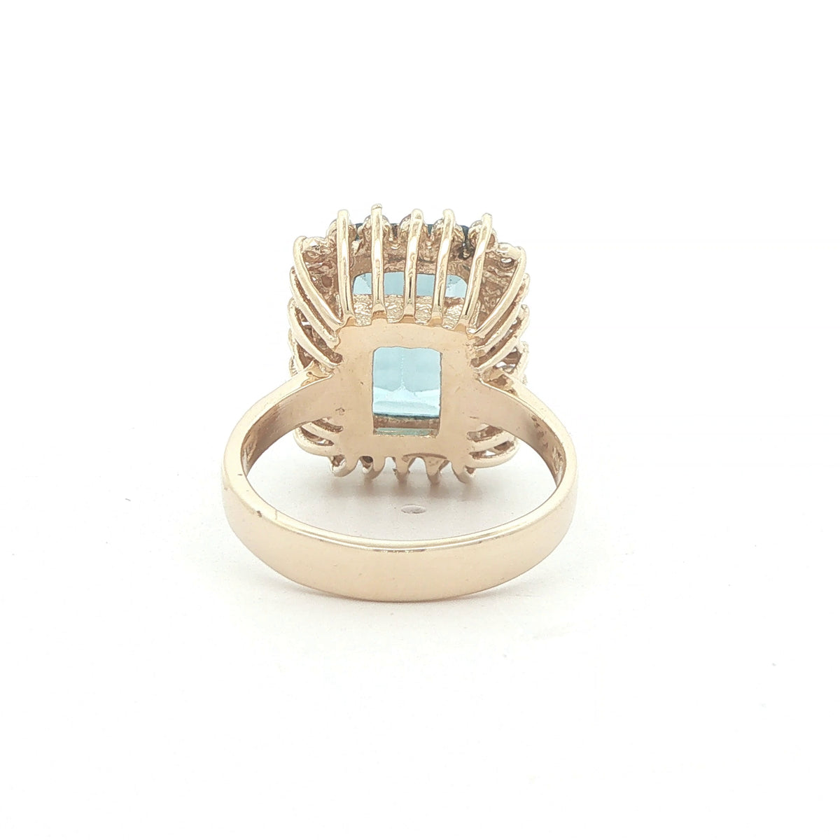 Vintage 14K Yellow Gold London Blue Topaz & Diamond Halo Ring – Size 8