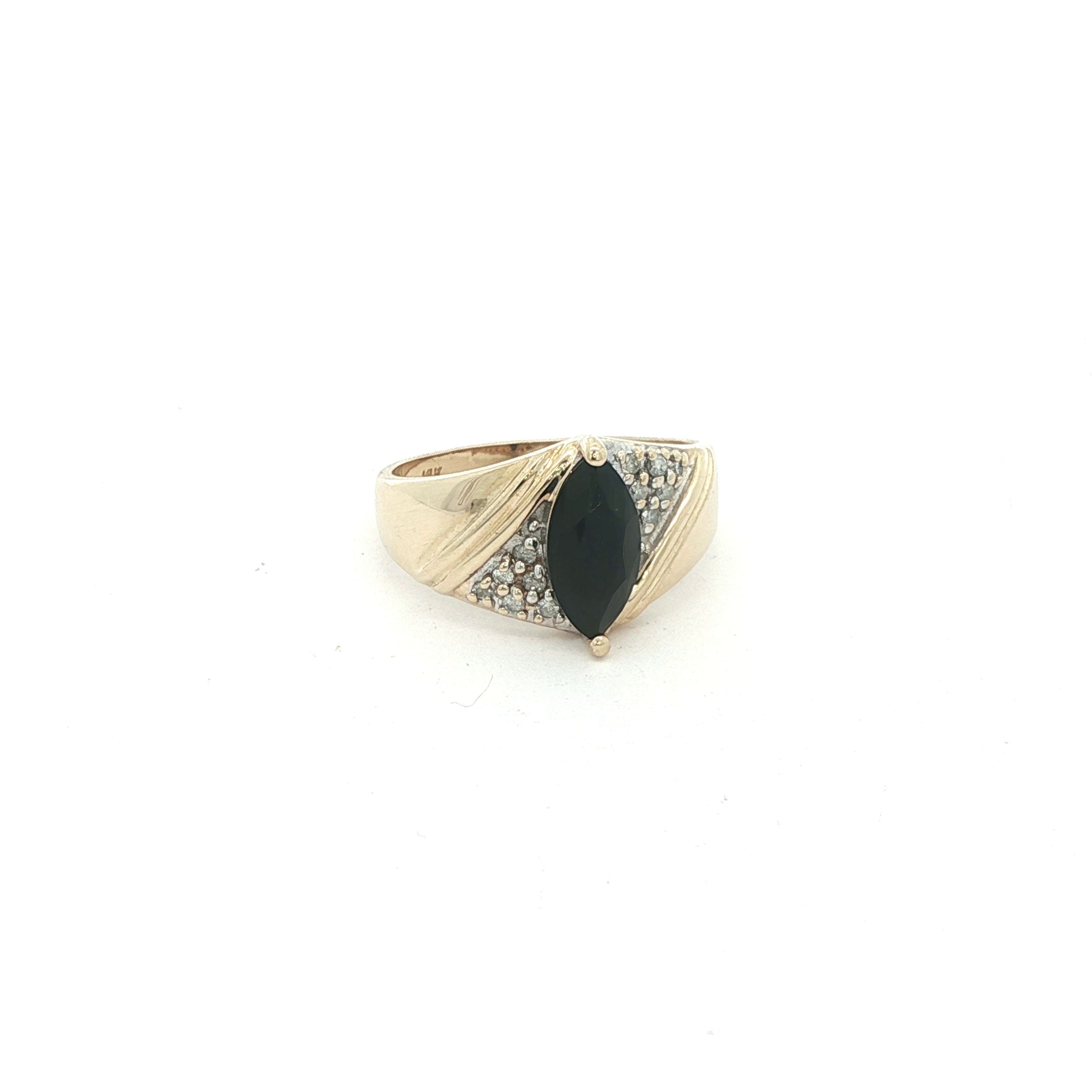 Vintage 1990s 14K Yellow Gold Deep Blue Sapphire & Diamond Ring – Estate