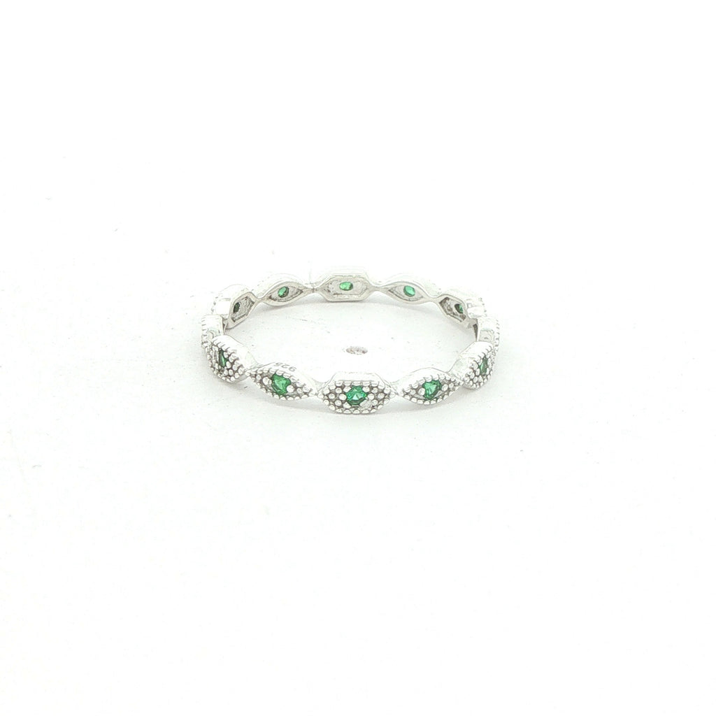 Estate Sterling Silver Emerald-Colored Eternity Ring – SZ 8.50