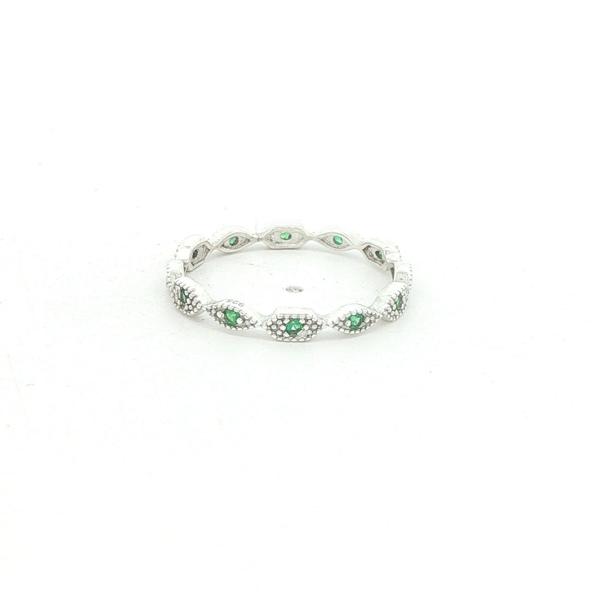 Estate Sterling Silver Emerald-Colored Eternity Ring – SZ 8.50