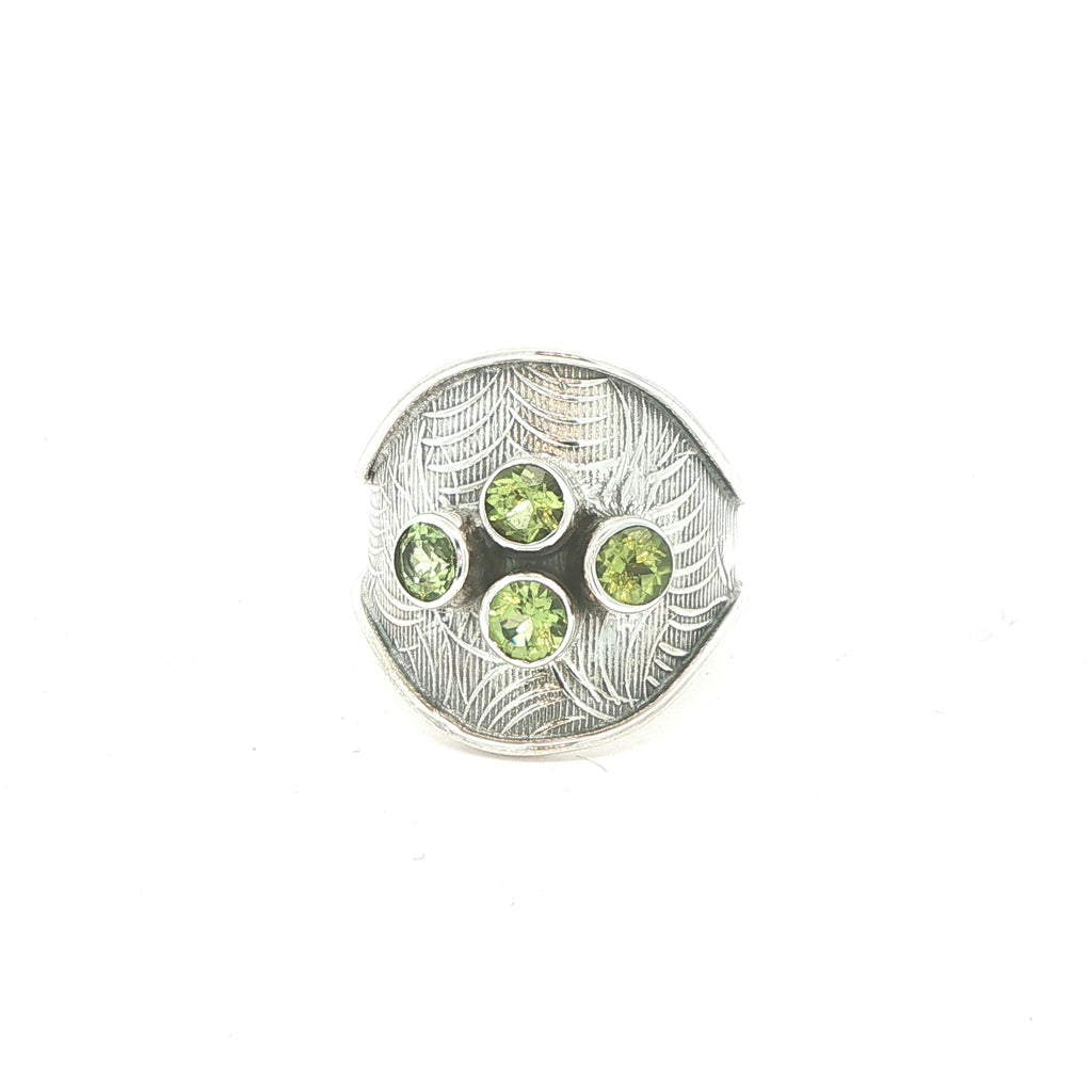 Estate Vintage Sterling Silver Peridot Cluster Ring Size 8
