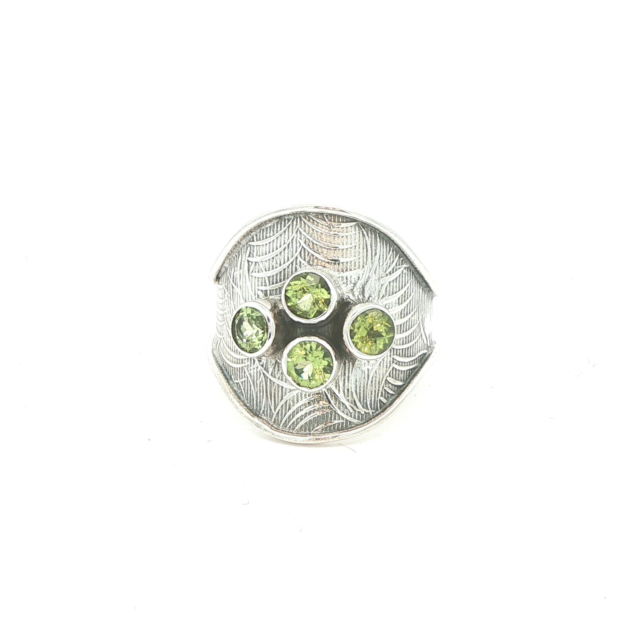Estate Vintage Sterling Silver Peridot Cluster Ring Size 8